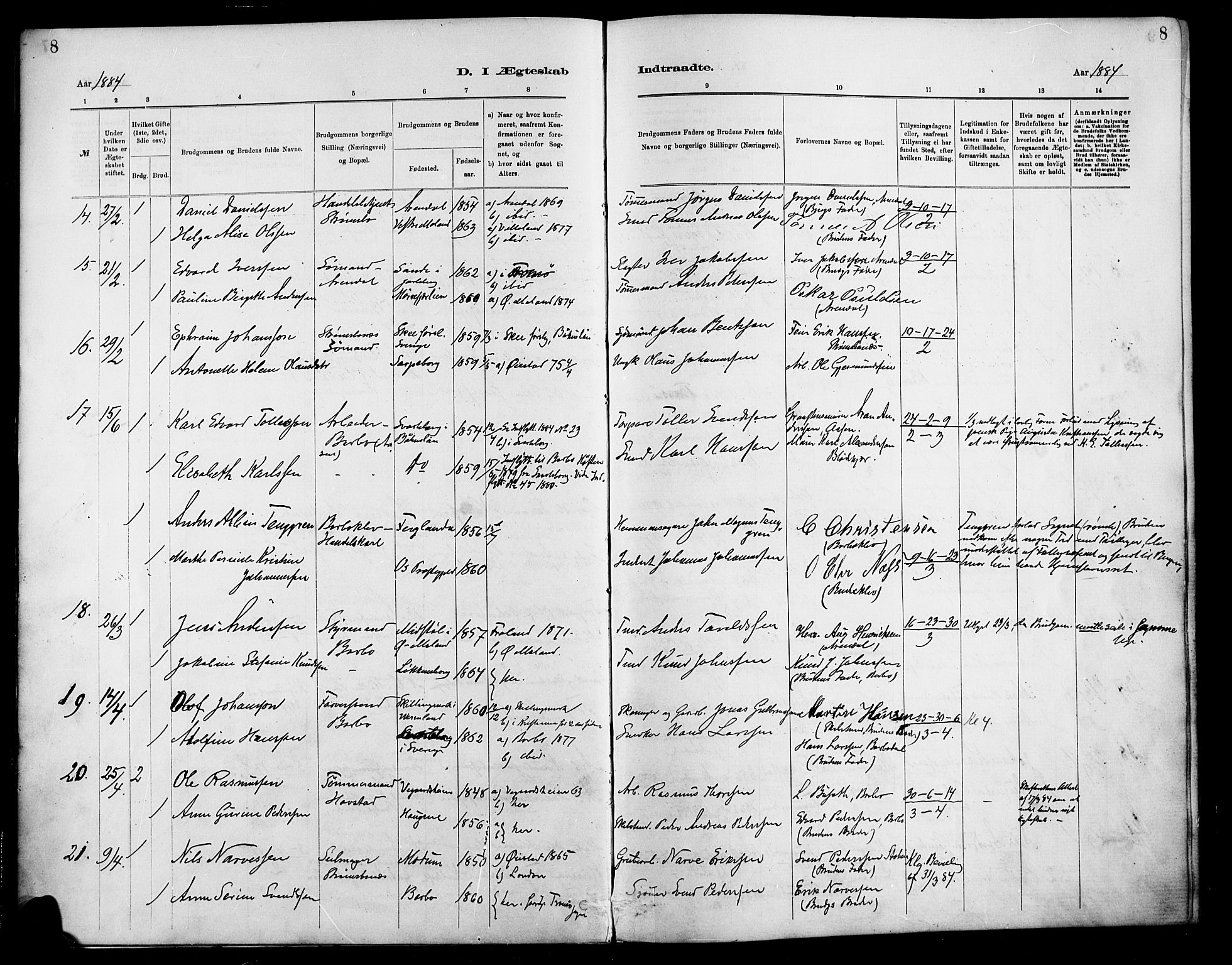 Barbu sokneprestkontor, AV/SAK-1111-0003/F/Fa/L0003: Parish register (official) no. A 3, 1883-1898, p. 8