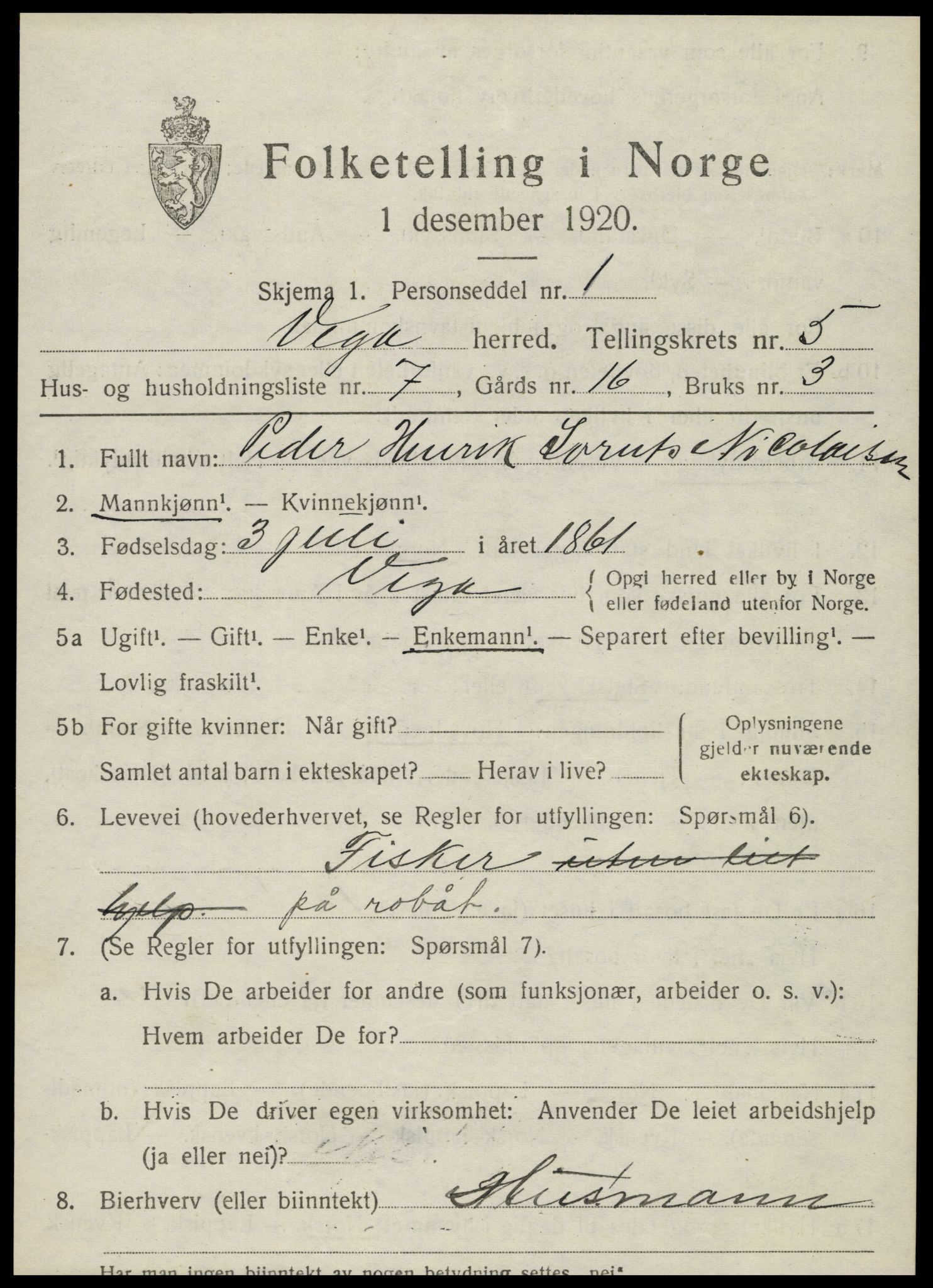 SAT, 1920 census for Vega, 1920, p. 2513