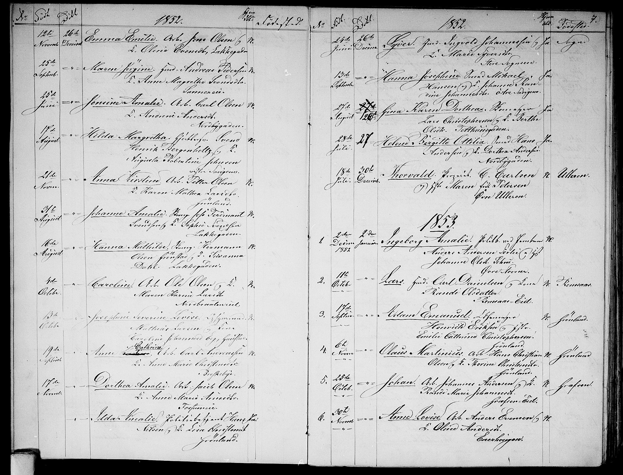 Aker prestekontor kirkebøker, SAO/A-10861/G/L0010: Parish register (copy) no. 10, 1852-1859, p. 6-7