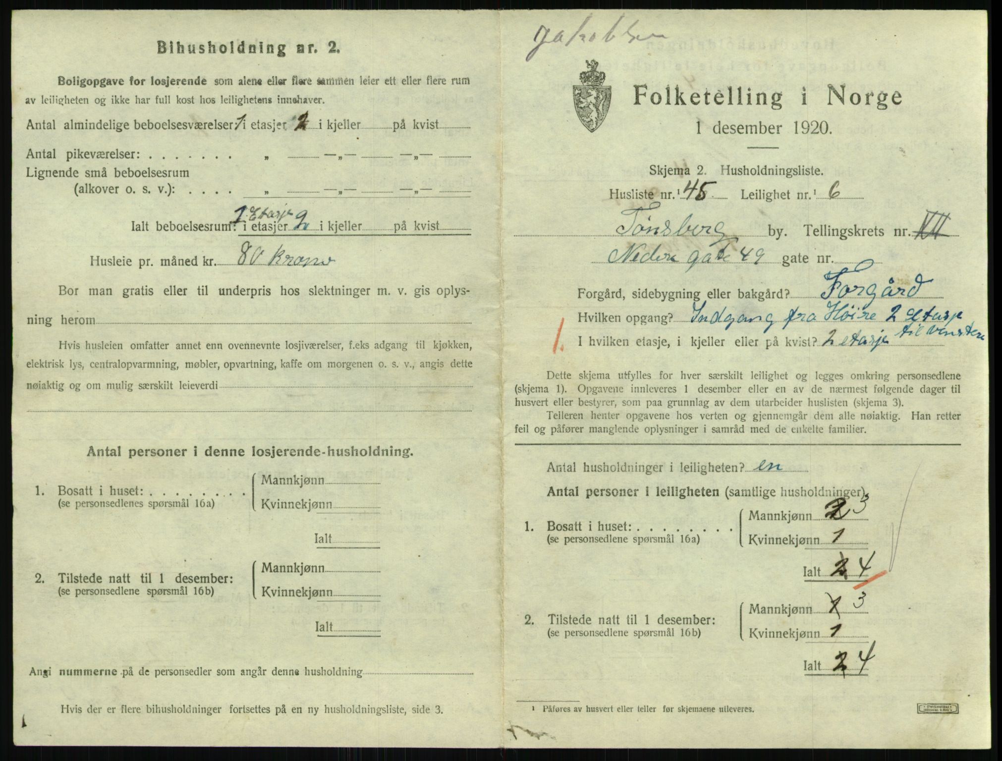 SAKO, 1920 census for Tønsberg, 1920, p. 5455