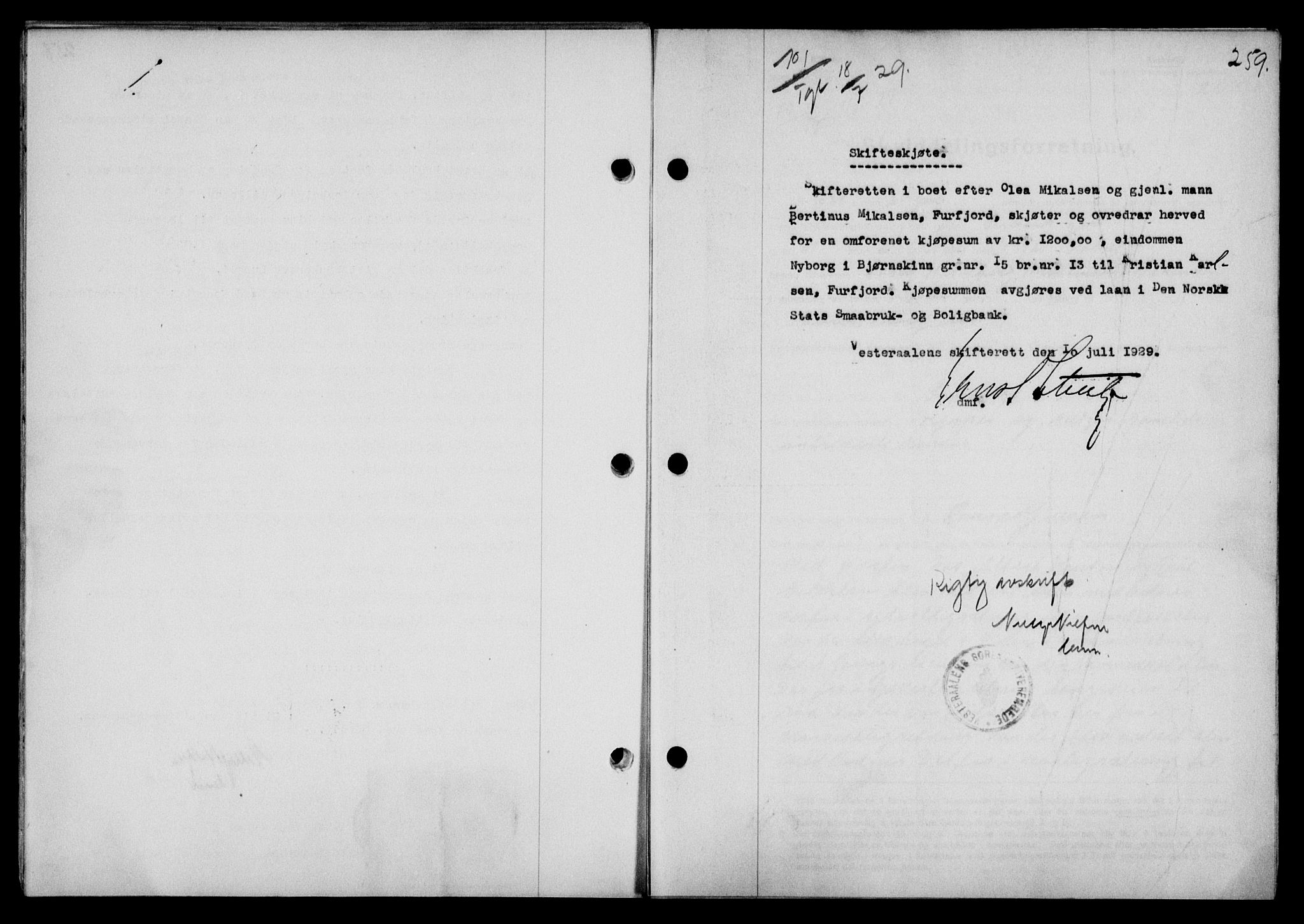 Vesterålen sorenskriveri, SAT/A-4180/1/2/2Ca/L0049: Mortgage book no. 42, 1929-1929, Deed date: 18.07.1929