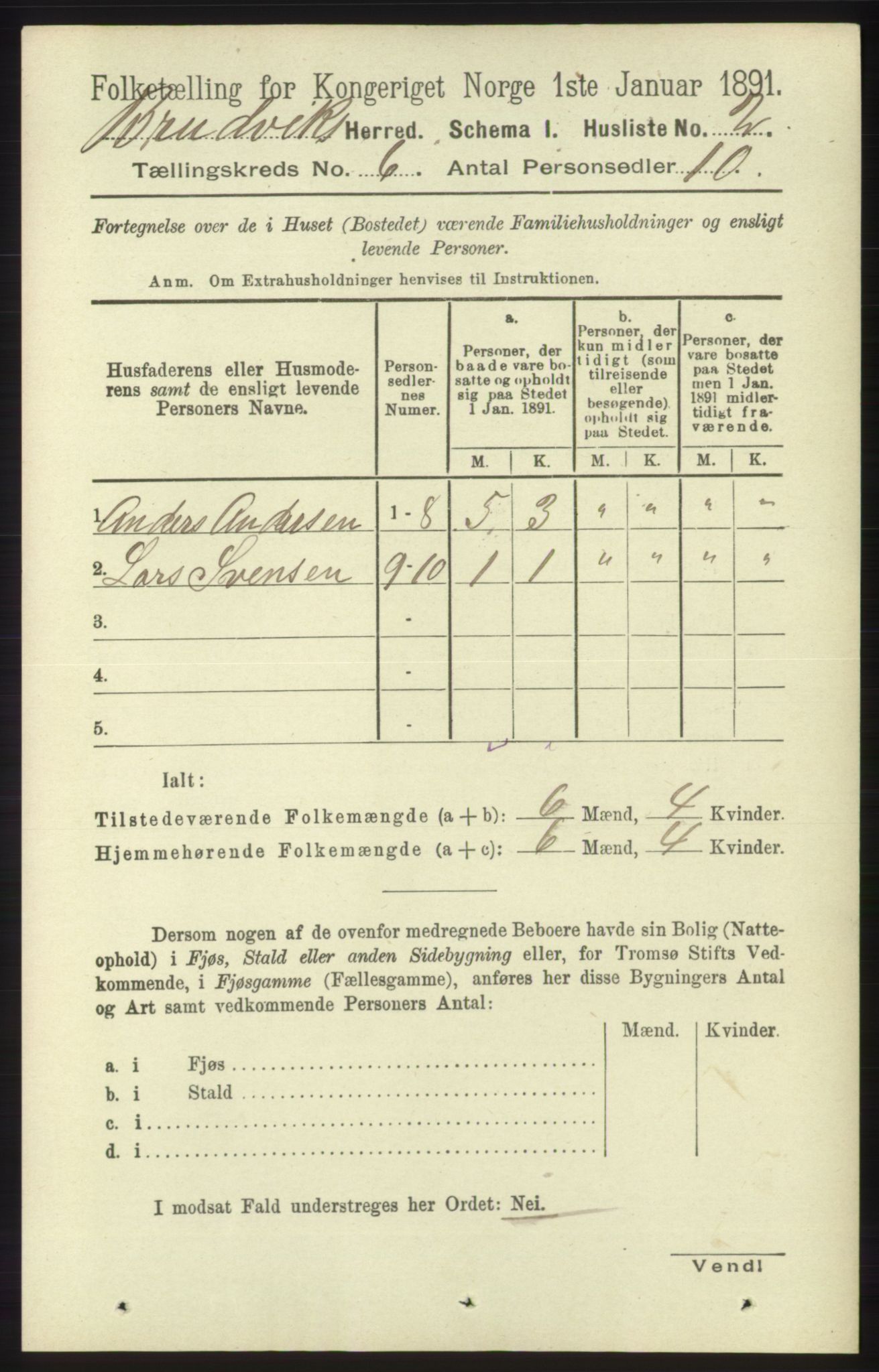 RA, 1891 census for 1251 Bruvik, 1891, p. 1729