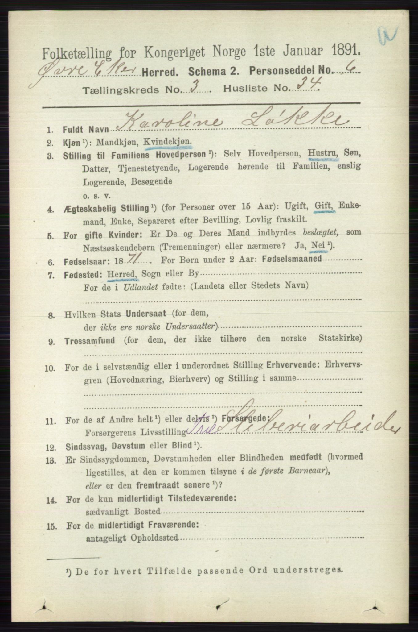 RA, 1891 census for 0624 Øvre Eiker, 1891, p. 1197