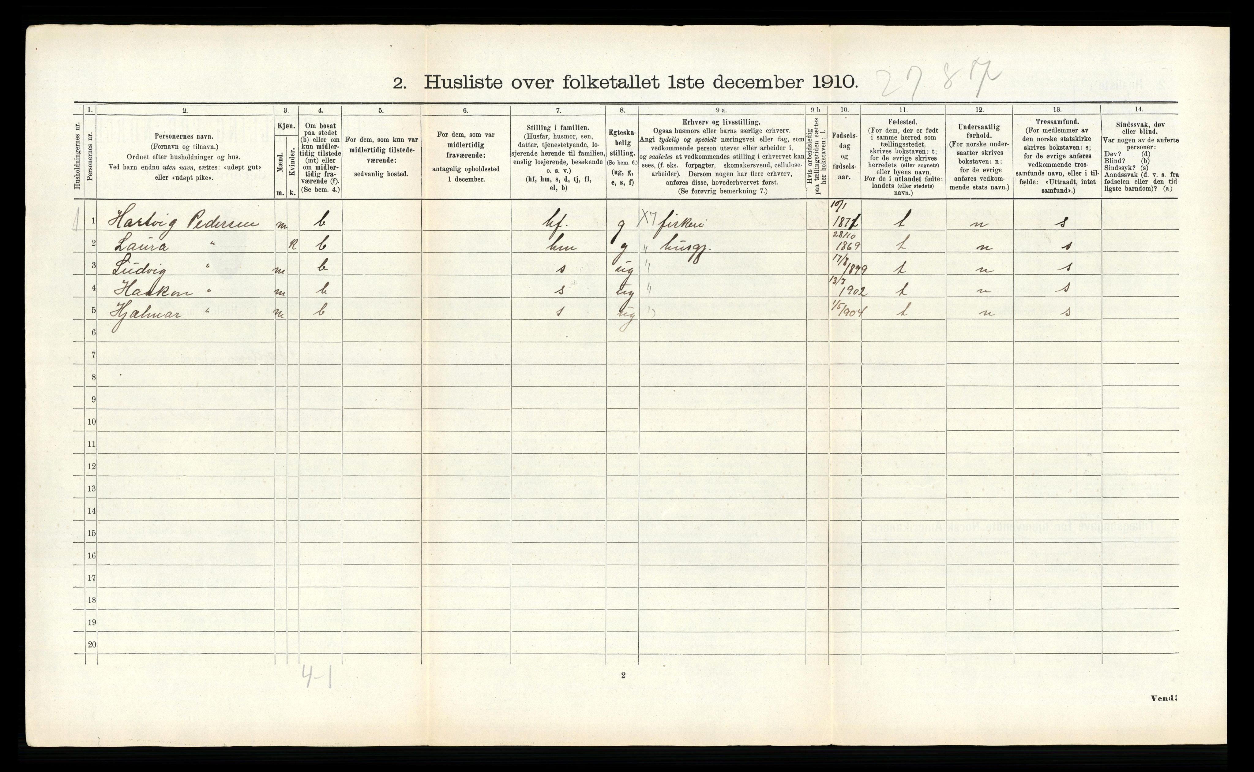 RA, 1910 census for Bodin, 1910, p. 1130