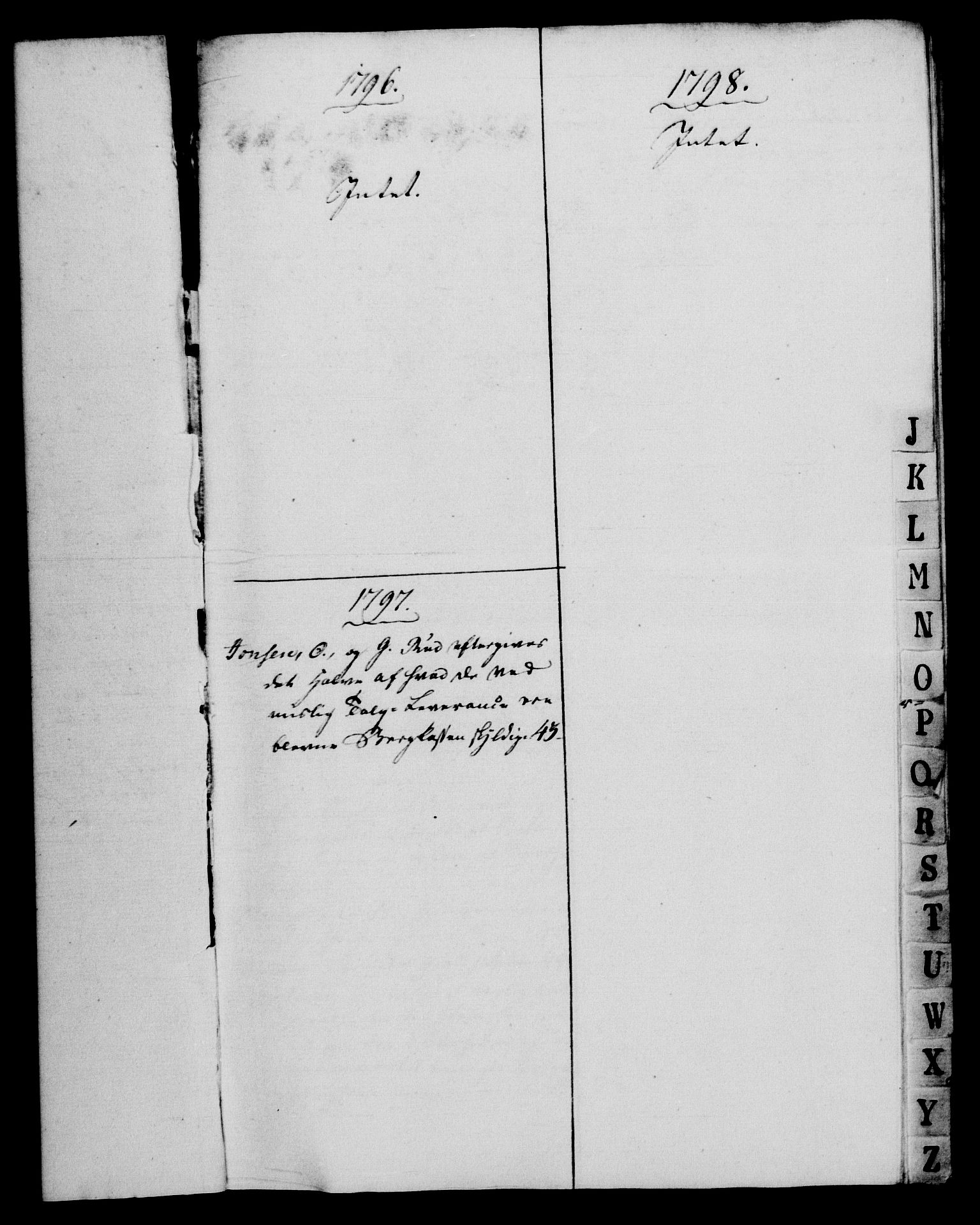 Rentekammeret, Renteskriverkontorene, AV/RA-EA-3115/M/Mf/Mfb/L0003: Relasjons- og resolusjonsprotokoll med register (merket RK 54.9), 1796-1798