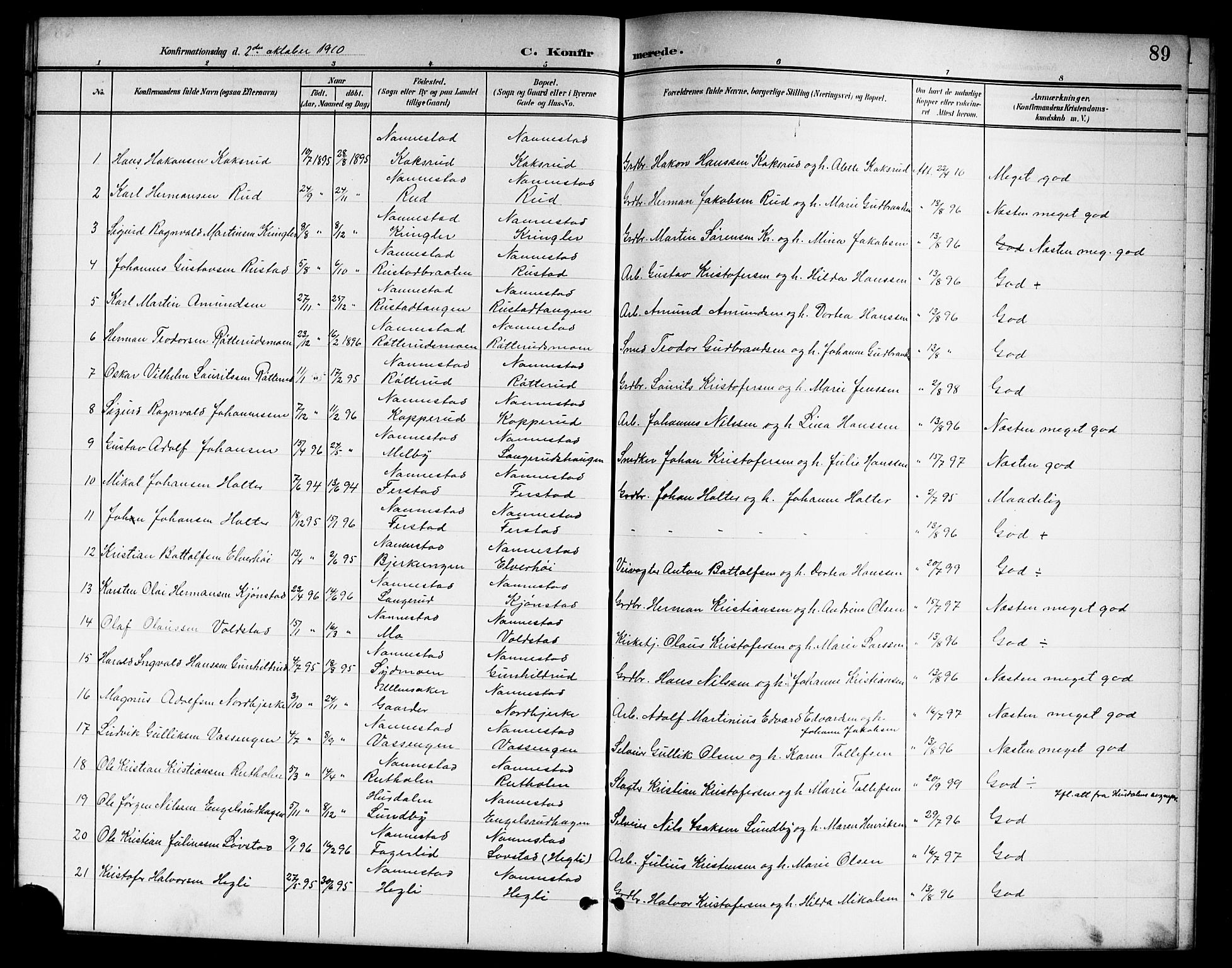 Nannestad prestekontor Kirkebøker, SAO/A-10414a/G/Ga/L0002: Parish register (copy) no. I 2, 1901-1913, p. 89