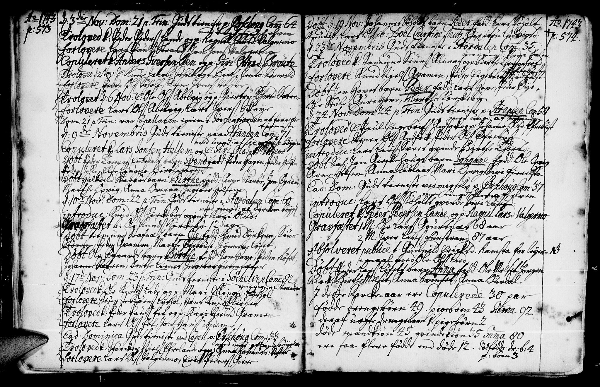 Ministerialprotokoller, klokkerbøker og fødselsregistre - Møre og Romsdal, AV/SAT-A-1454/522/L0307: Parish register (official) no. 522A02, 1743-1773, p. 573-574