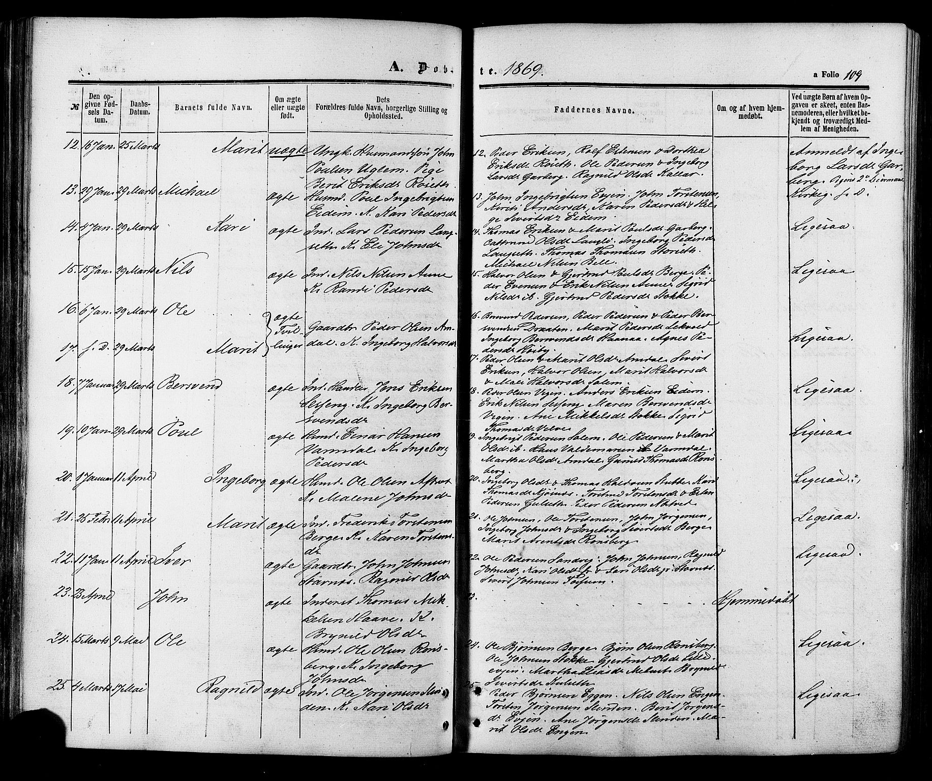 Ministerialprotokoller, klokkerbøker og fødselsregistre - Sør-Trøndelag, SAT/A-1456/695/L1147: Parish register (official) no. 695A07, 1860-1877, p. 109