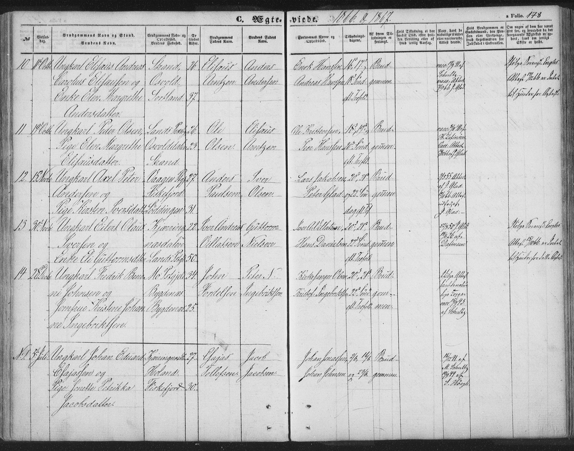 Ministerialprotokoller, klokkerbøker og fødselsregistre - Nordland, AV/SAT-A-1459/895/L1369: Parish register (official) no. 895A04, 1852-1872, p. 178