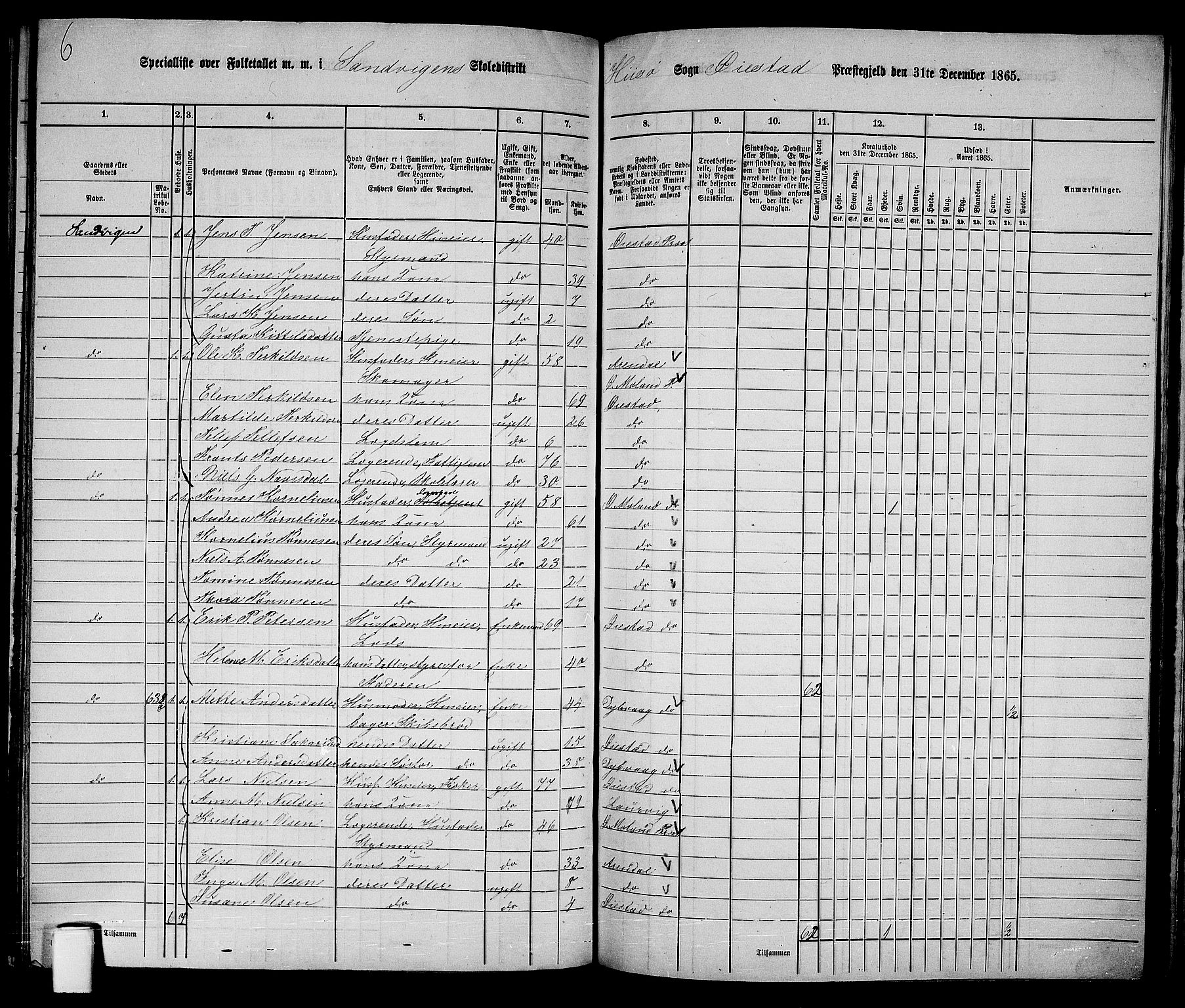 RA, 1865 census for Øyestad, 1865, p. 207