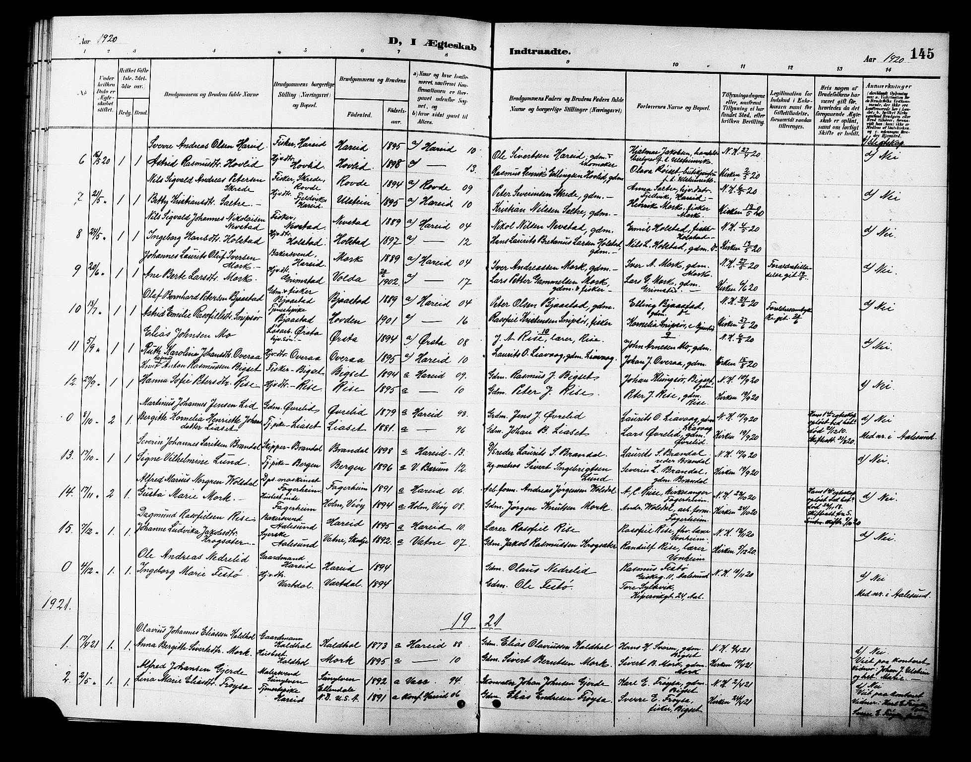 Ministerialprotokoller, klokkerbøker og fødselsregistre - Møre og Romsdal, AV/SAT-A-1454/510/L0126: Parish register (copy) no. 510C03, 1900-1922, p. 145