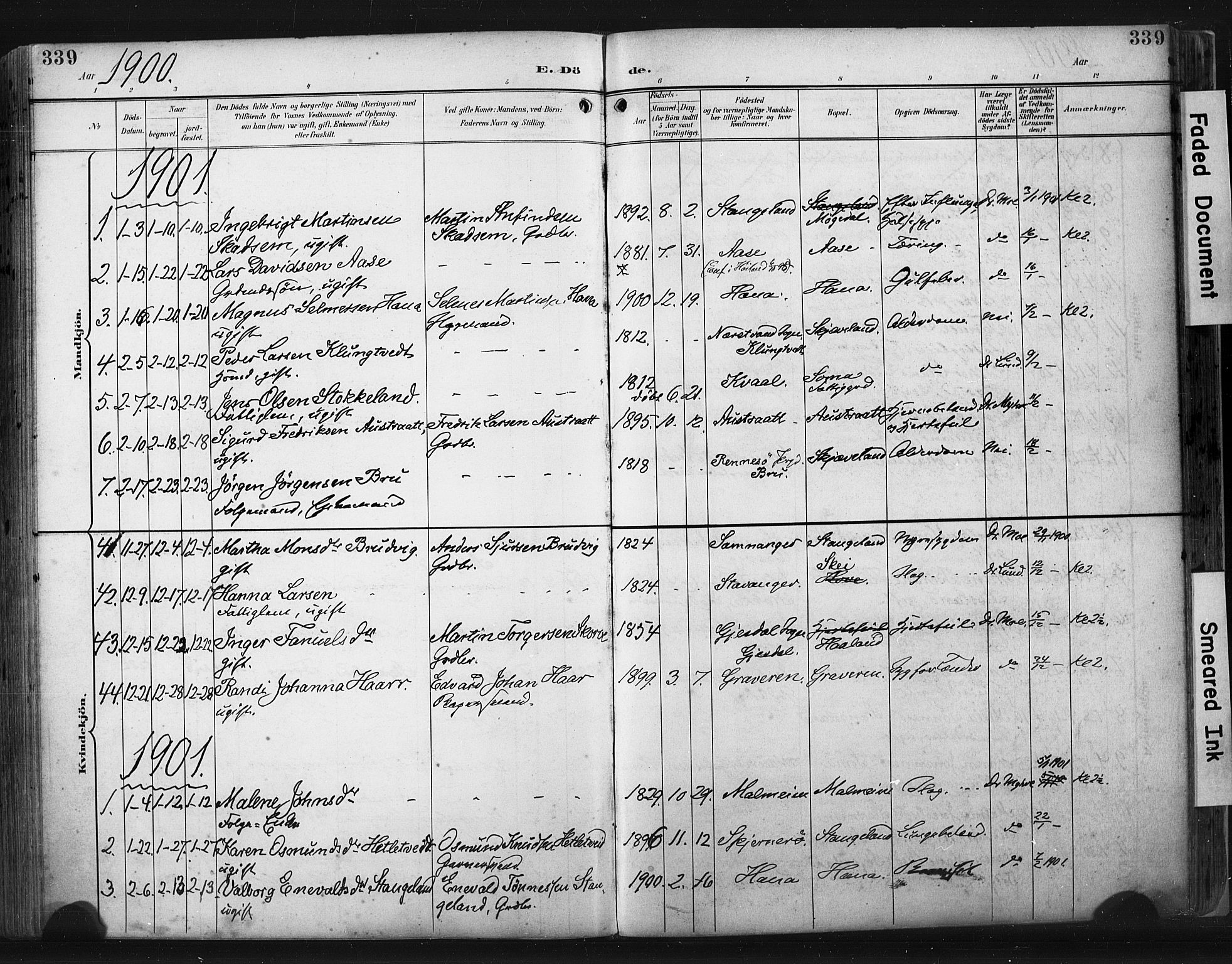 Høyland sokneprestkontor, SAST/A-101799/001/30BA/L0015: Parish register (official) no. A 14, 1899-1911, p. 339