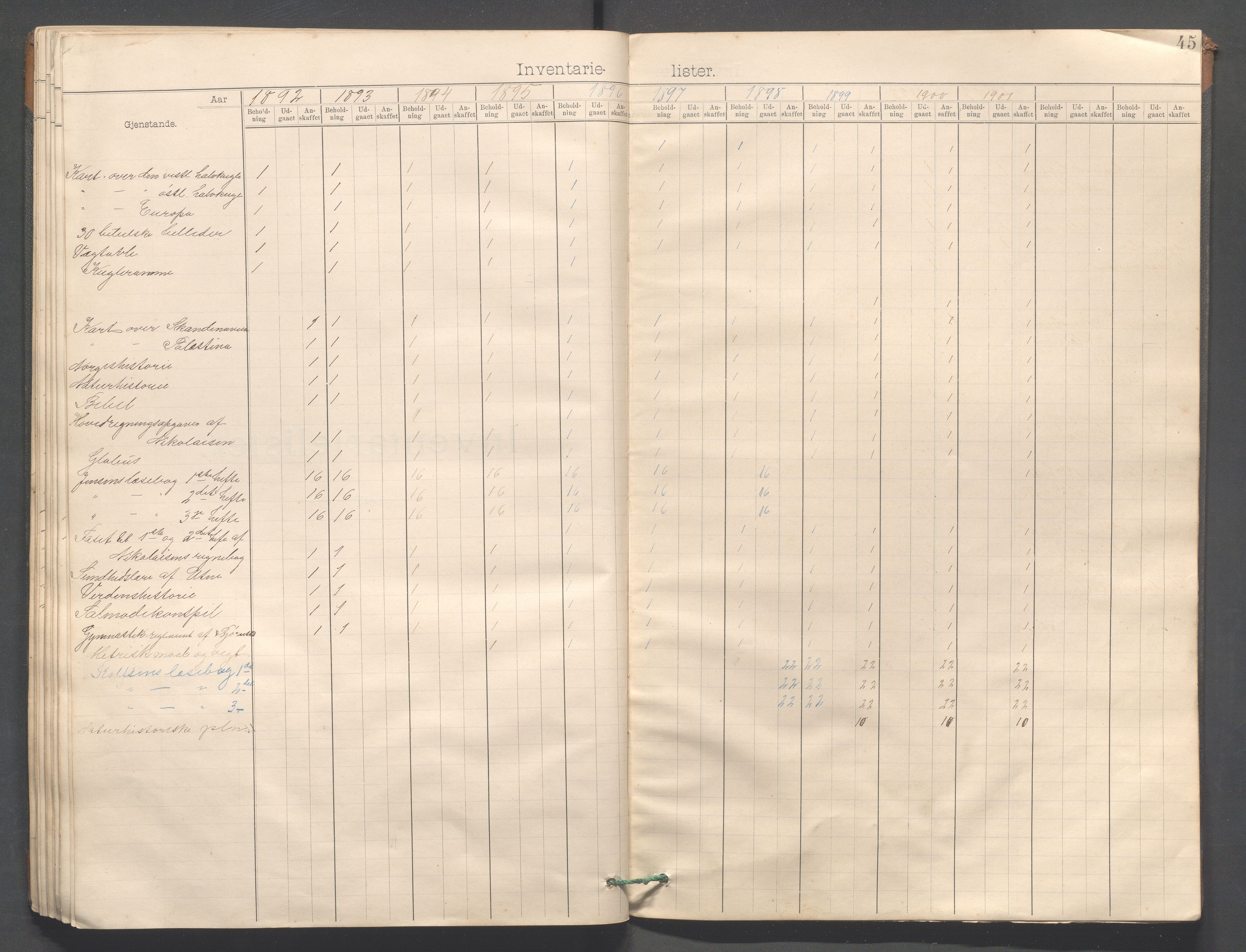 Strand kommune - Vatland skole, IKAR/A-161/H/L0001: Skoleprotokoll for Vatland, Helle, Heng , 1892-1901, p. 45