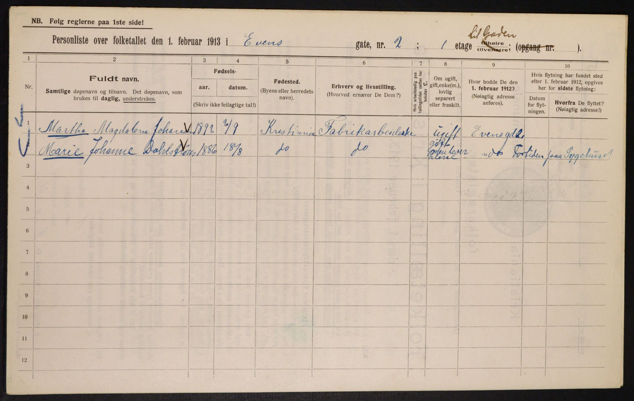 OBA, Municipal Census 1913 for Kristiania, 1913, p. 23010