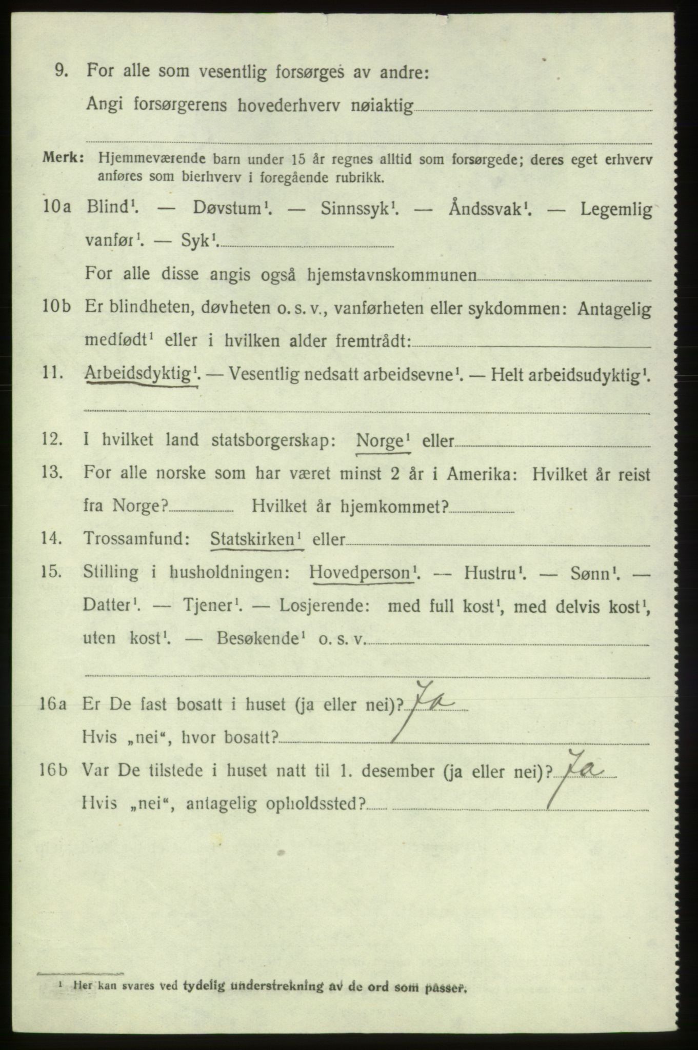 SAB, 1920 census for Bremnes, 1920, p. 1285