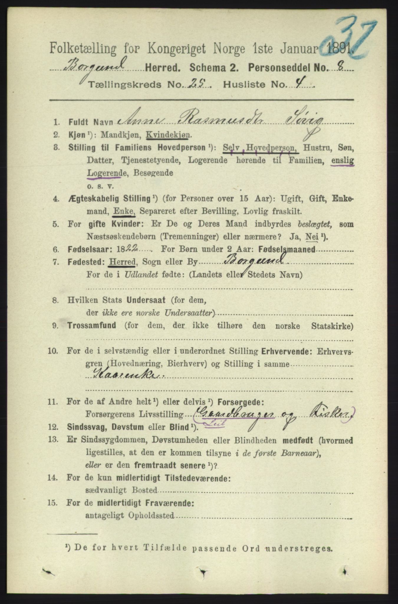 RA, 1891 census for 1531 Borgund, 1891, p. 7284