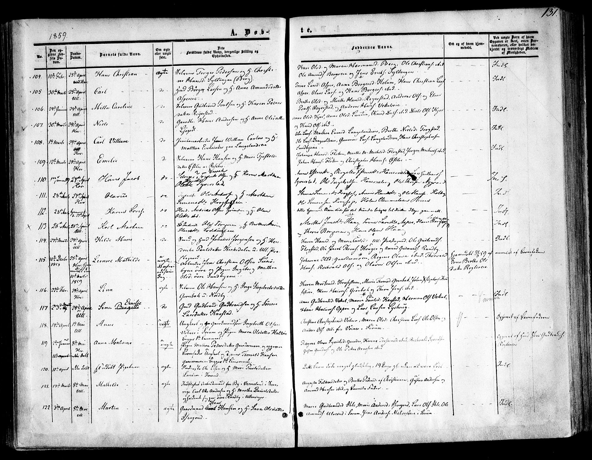 Ullensaker prestekontor Kirkebøker, SAO/A-10236a/F/Fa/L0015.a: Parish register (official) no. I 15A, 1851-1862, p. 131