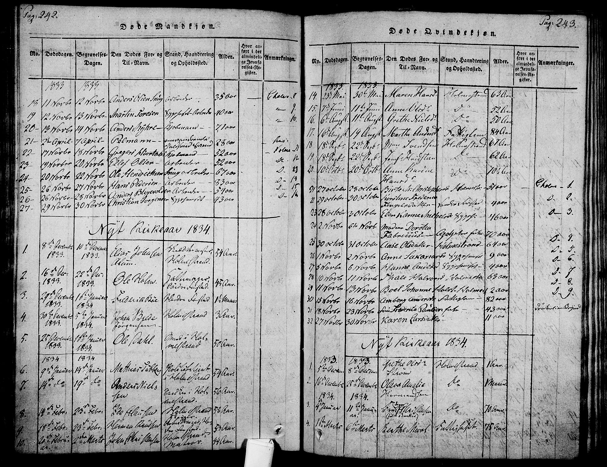 Holmestrand kirkebøker, SAKO/A-346/F/Fa/L0001: Parish register (official) no. 1, 1814-1840, p. 242-243