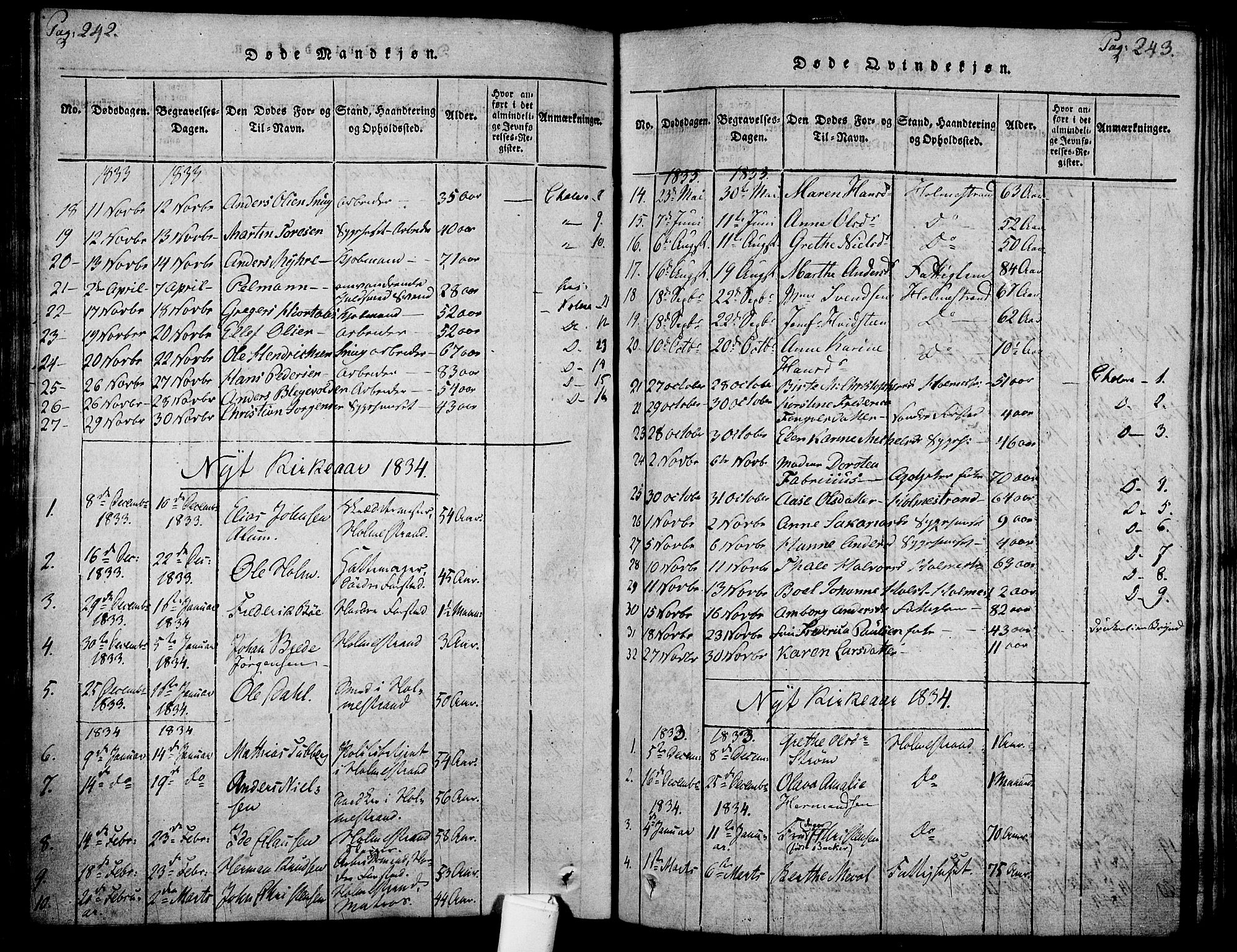 Holmestrand kirkebøker, AV/SAKO-A-346/F/Fa/L0001: Parish register (official) no. 1, 1814-1840, p. 242-243