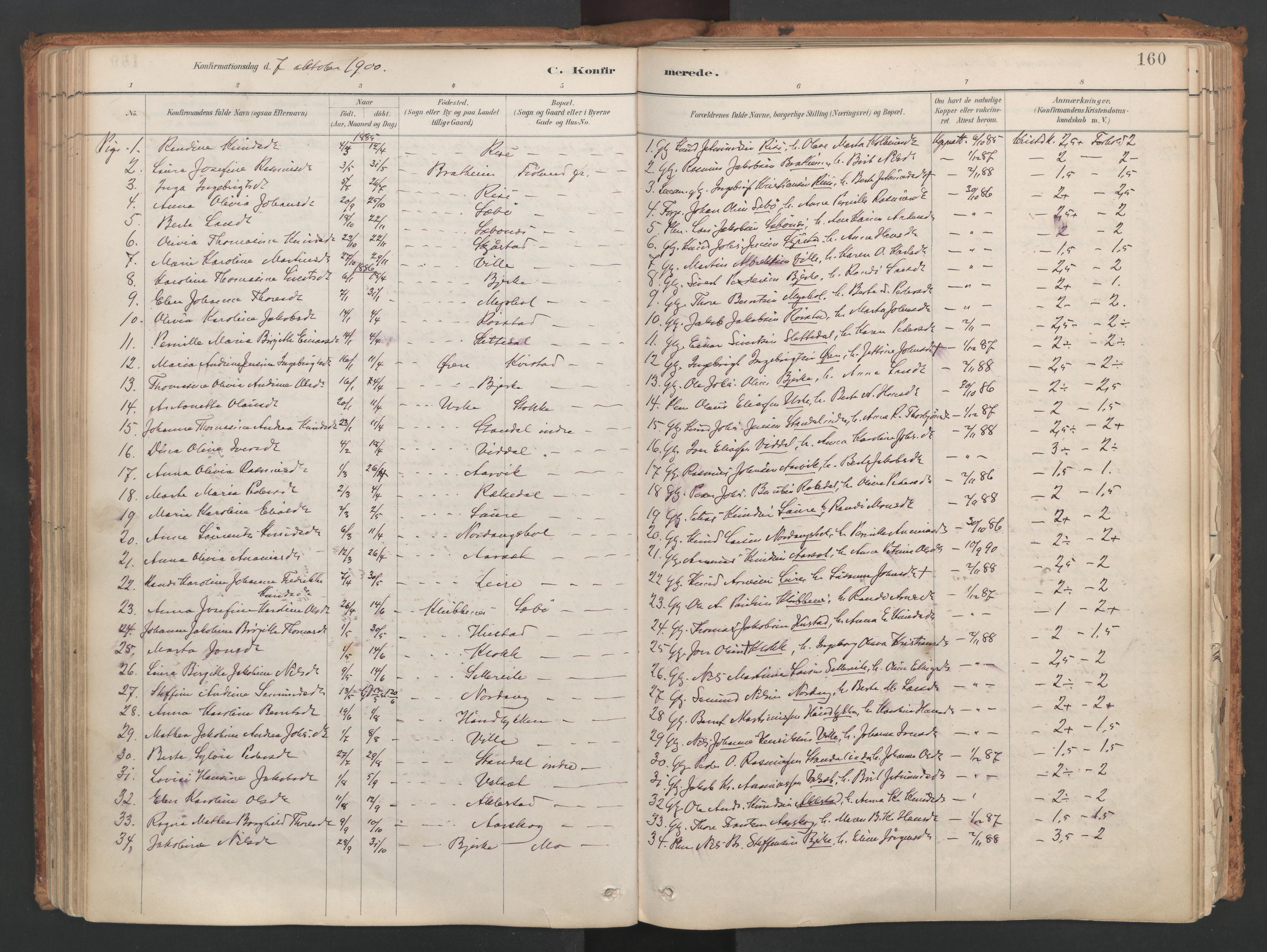 Ministerialprotokoller, klokkerbøker og fødselsregistre - Møre og Romsdal, AV/SAT-A-1454/515/L0211: Parish register (official) no. 515A07, 1886-1910, p. 160