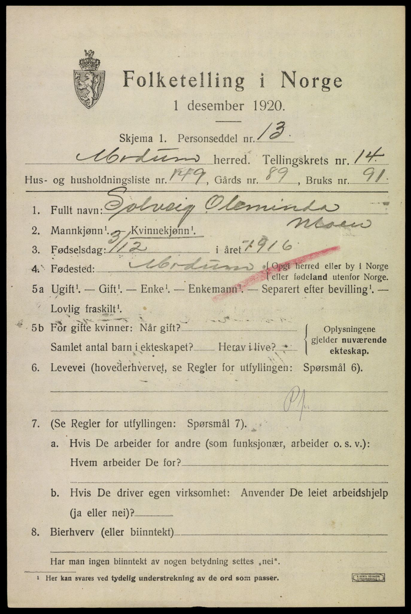 SAKO, 1920 census for Modum, 1920, p. 17943