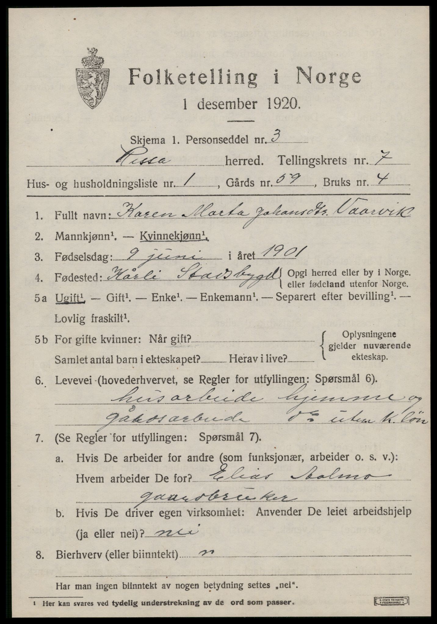 SAT, 1920 census for Rissa, 1920, p. 4811