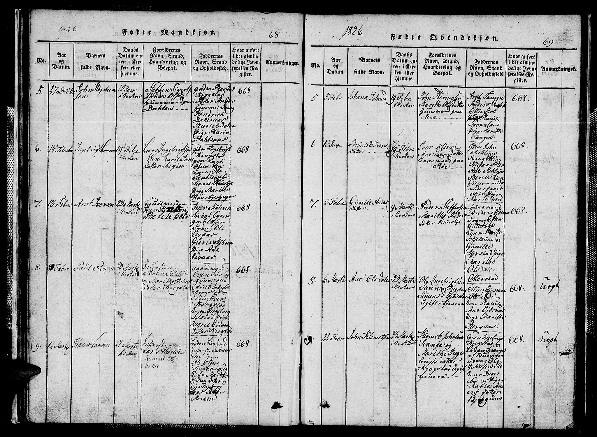 Ministerialprotokoller, klokkerbøker og fødselsregistre - Sør-Trøndelag, SAT/A-1456/667/L0796: Parish register (copy) no. 667C01, 1817-1836, p. 68-69