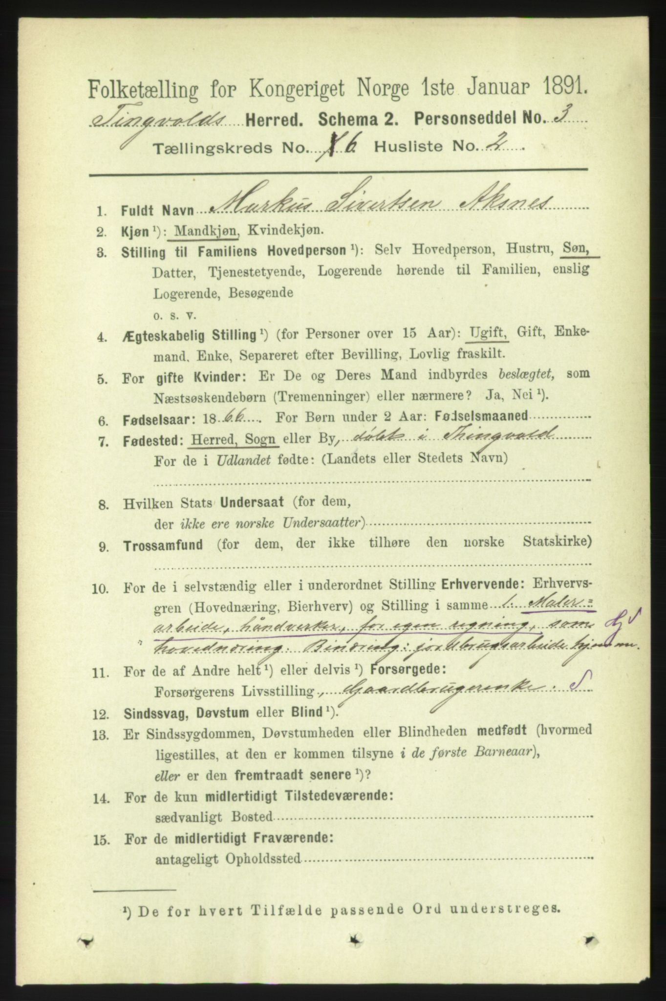 RA, 1891 census for 1560 Tingvoll, 1891, p. 2437