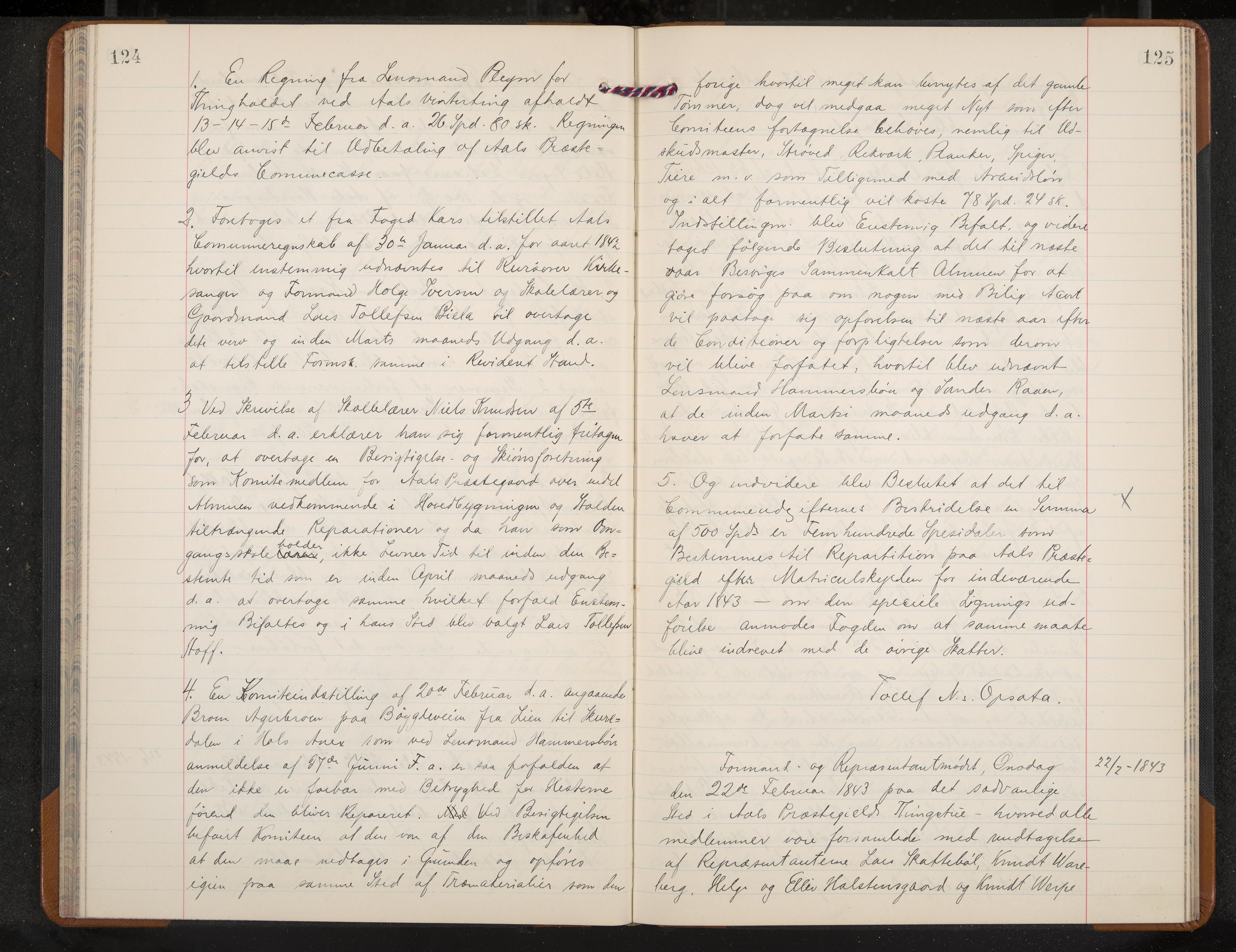 Ål formannskap og sentraladministrasjon, IKAK/0619021/A/Aa/L0001: Utskrift av møtebok, 1838-1845, p. 124-125