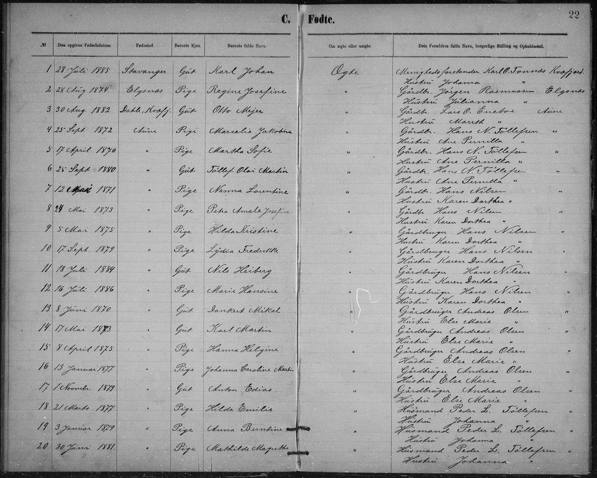 Aune baptistmenighet, SATØ/P-0182/F/L0005DP: Dissenter register no. 5, 1887-1892, p. 22