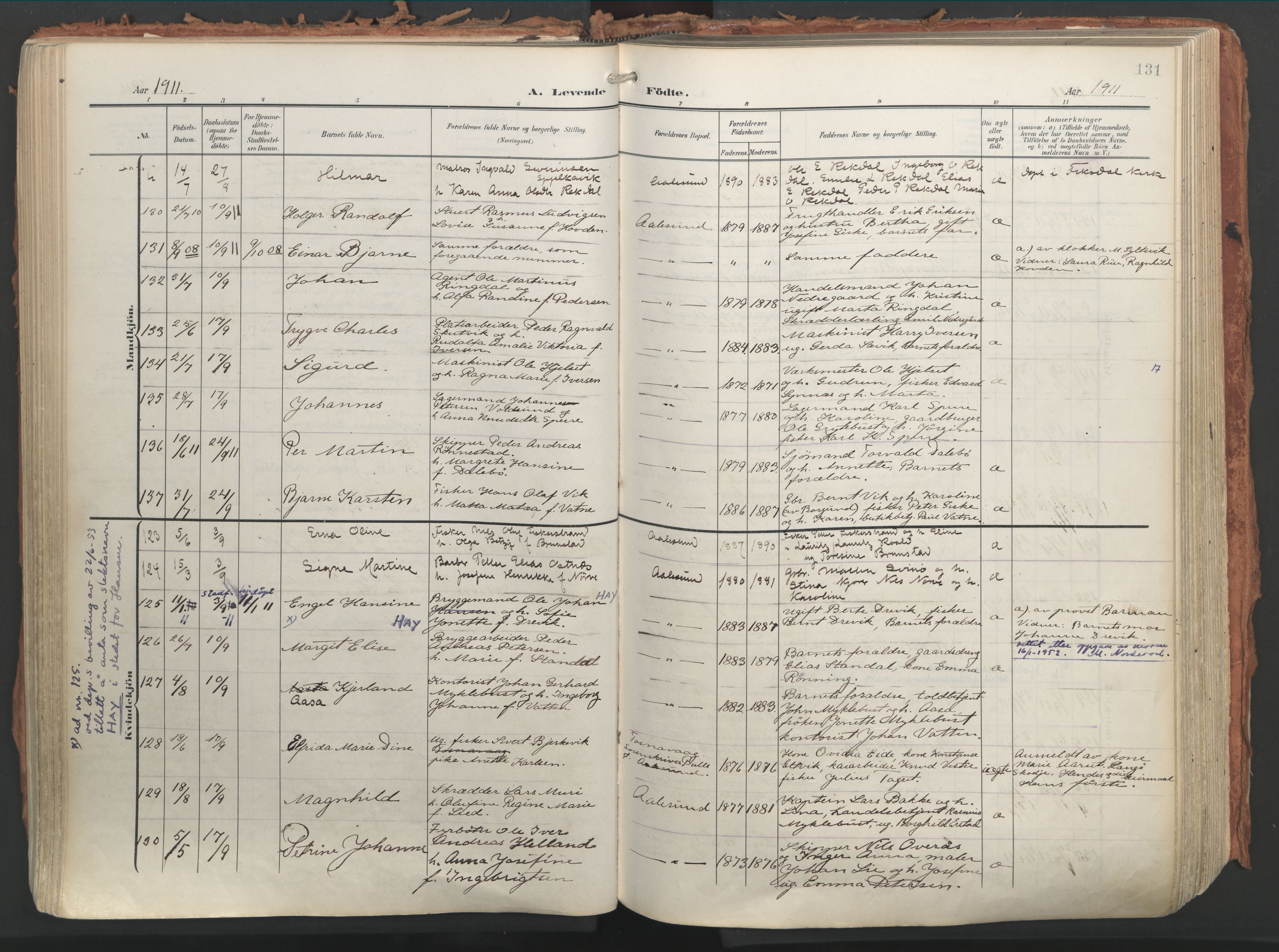 Ministerialprotokoller, klokkerbøker og fødselsregistre - Møre og Romsdal, AV/SAT-A-1454/529/L0460: Parish register (official) no. 529A10, 1906-1917, p. 131