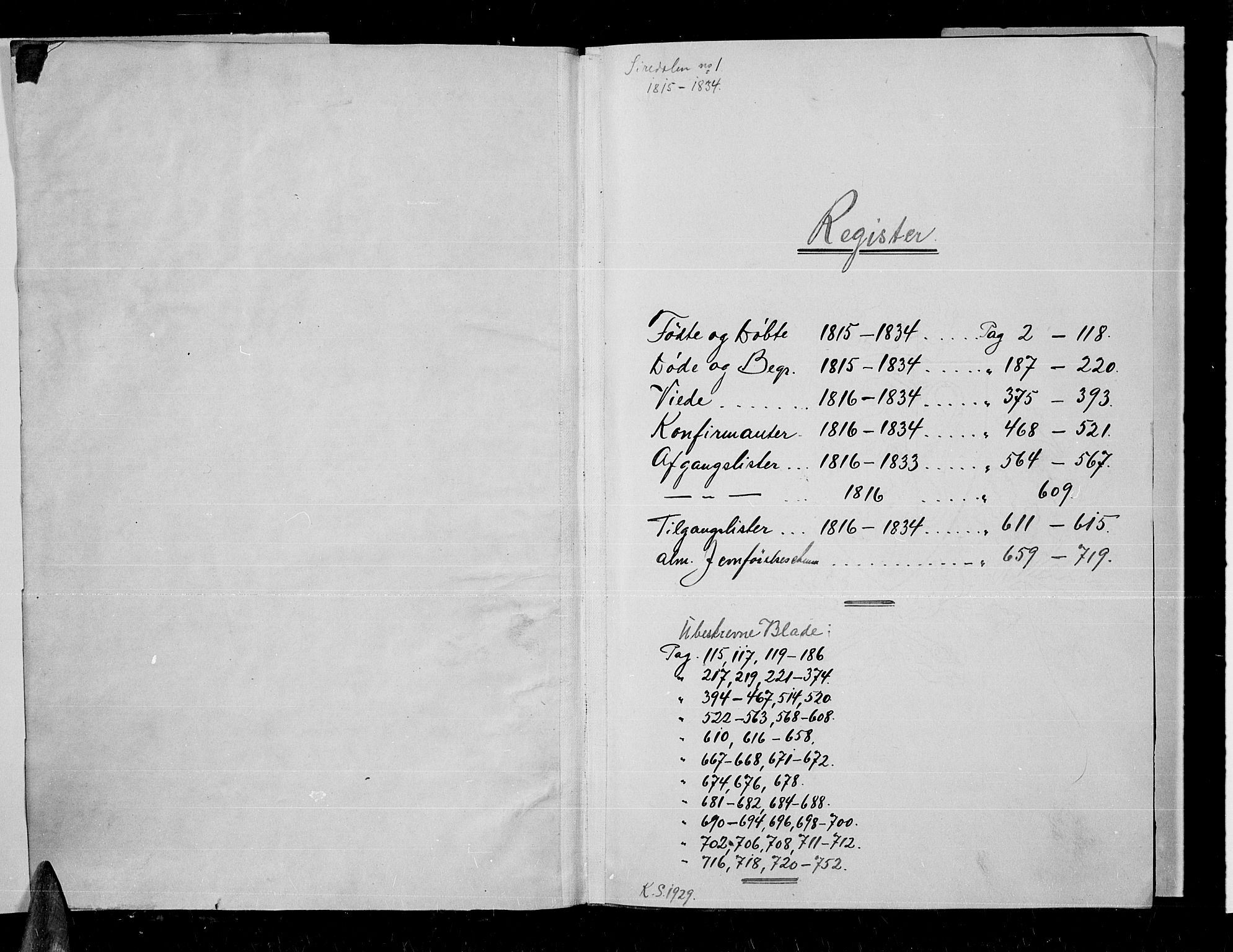 Sirdal sokneprestkontor, AV/SAK-1111-0036/F/Fb/Fbb/L0001: Parish register (copy) no. B 1, 1815-1834