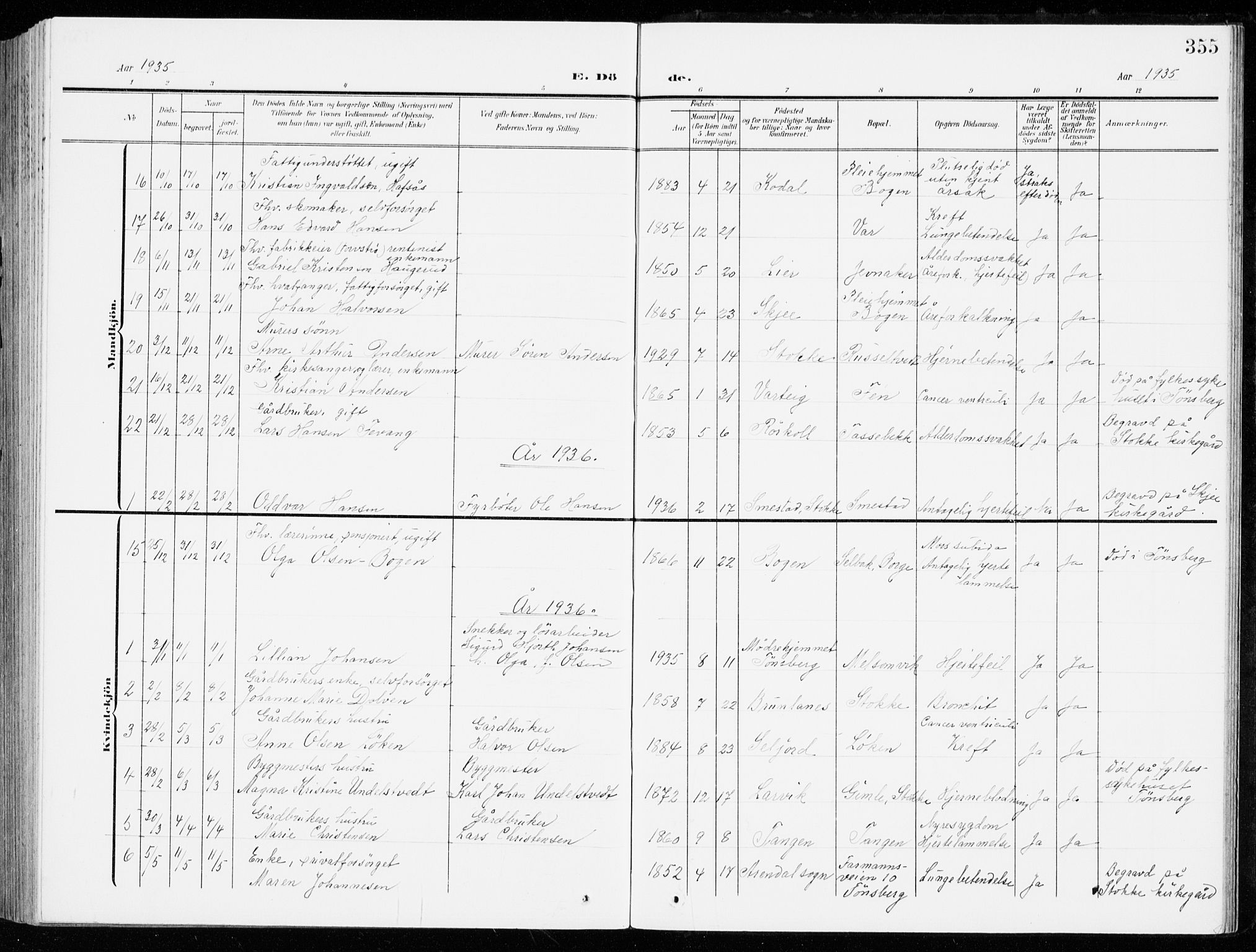 Stokke kirkebøker, SAKO/A-320/G/Ga/L0001: Parish register (copy) no. I 1, 1904-1940, p. 355