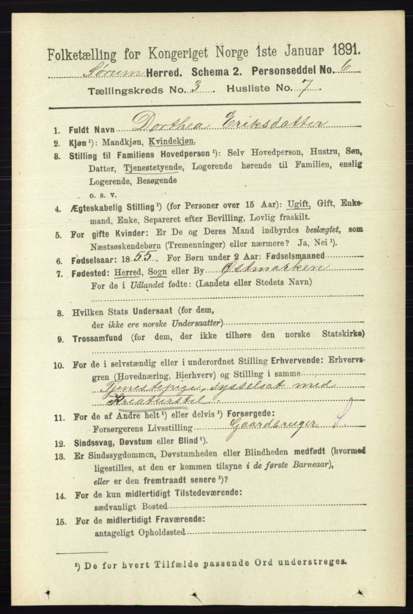 RA, 1891 census for 0226 Sørum, 1891, p. 1332