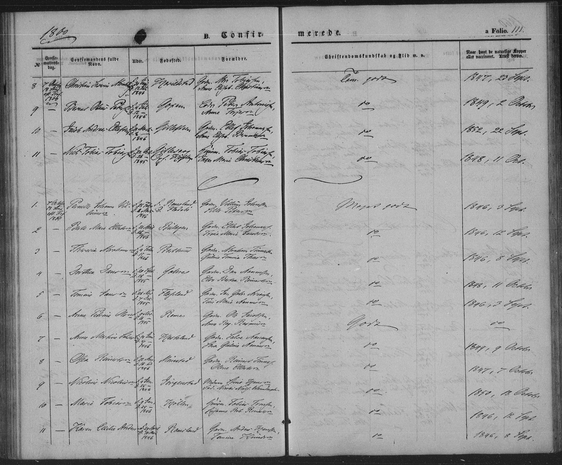 Sør-Audnedal sokneprestkontor, AV/SAK-1111-0039/F/Fa/Faa/L0002: Parish register (official) no. A 2, 1848-1867, p. 111