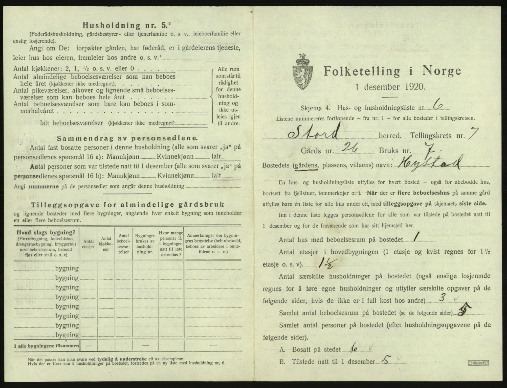 SAB, 1920 census for Stord, 1920, p. 371