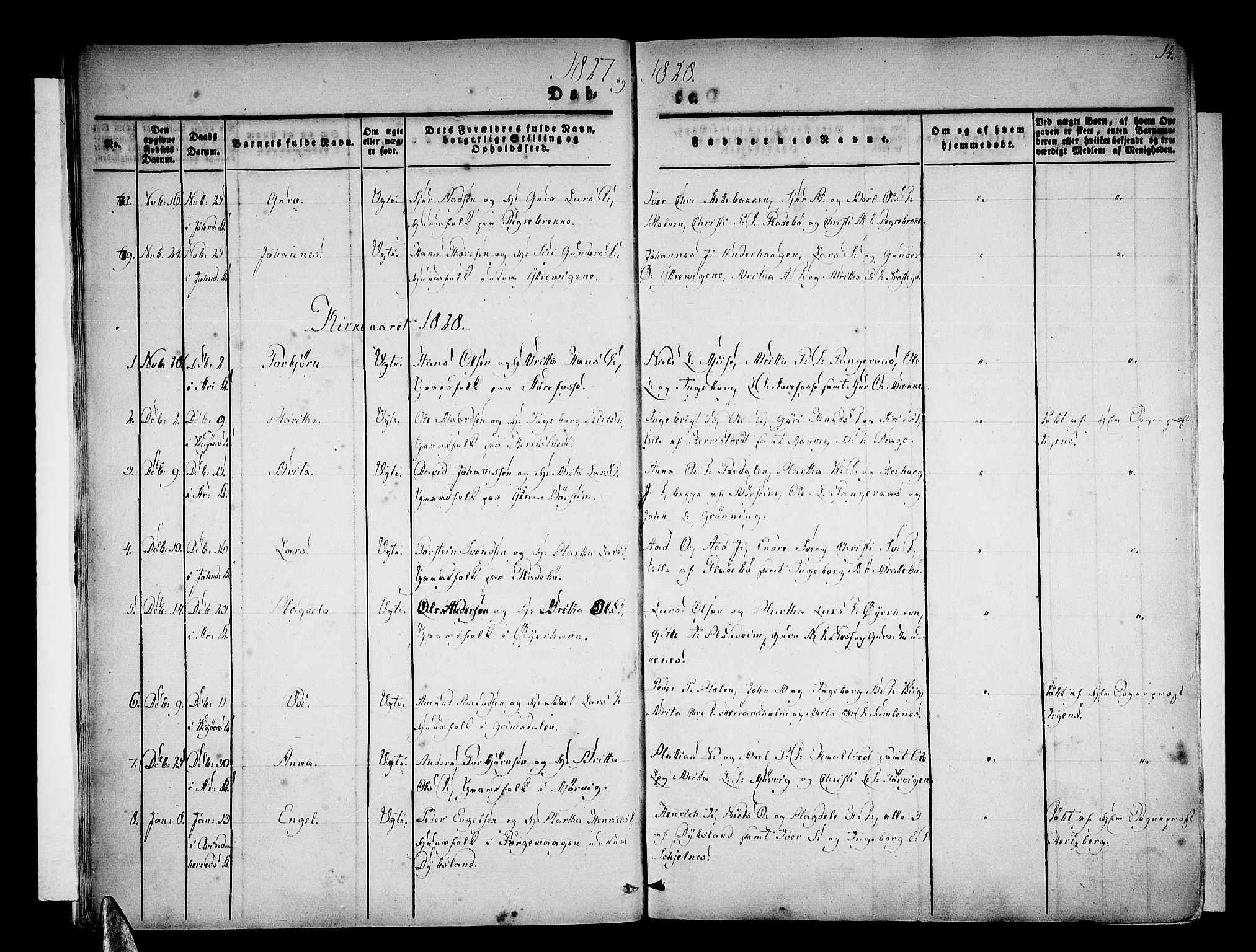 Strandebarm sokneprestembete, SAB/A-78401/H/Haa: Parish register (official) no. A 6, 1826-1843, p. 14