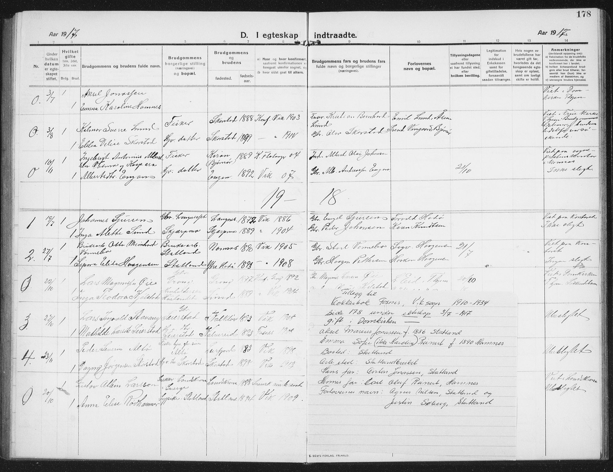 Ministerialprotokoller, klokkerbøker og fødselsregistre - Nord-Trøndelag, SAT/A-1458/774/L0630: Parish register (copy) no. 774C01, 1910-1934, p. 178
