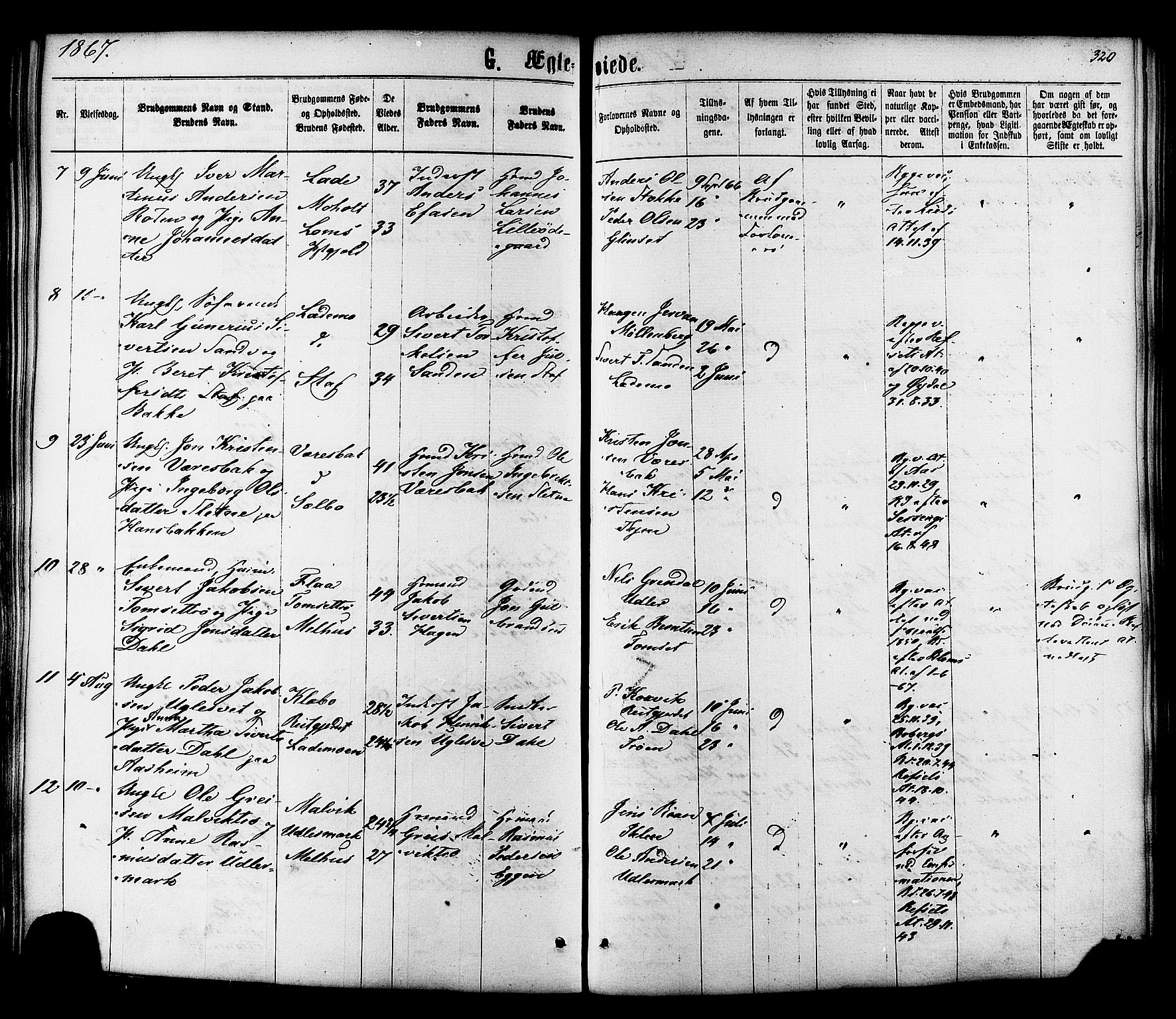 Ministerialprotokoller, klokkerbøker og fødselsregistre - Sør-Trøndelag, SAT/A-1456/606/L0293: Parish register (official) no. 606A08, 1866-1877, p. 320