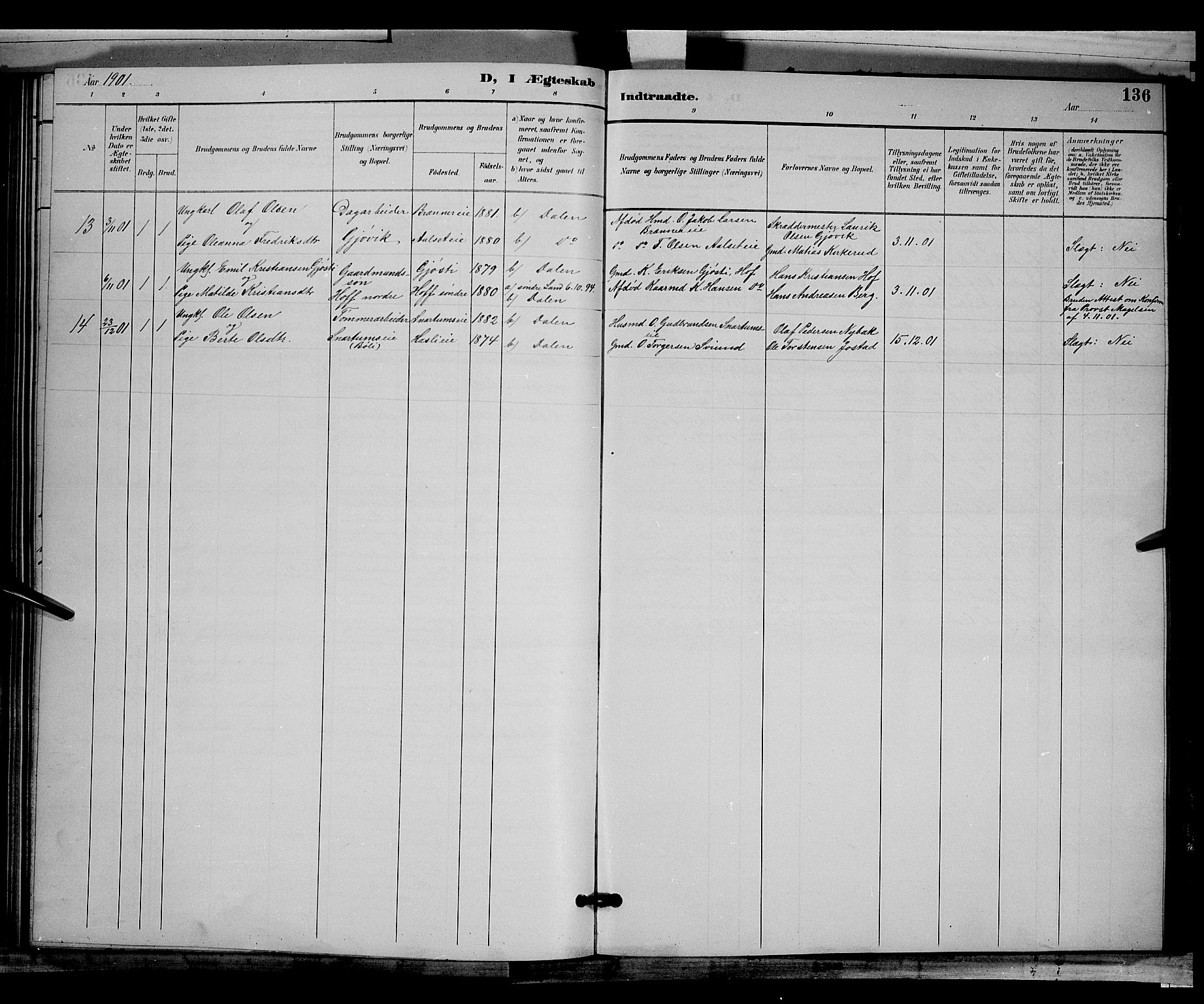 Biri prestekontor, SAH/PREST-096/H/Ha/Hab/L0003: Parish register (copy) no. 3, 1892-1905, p. 136