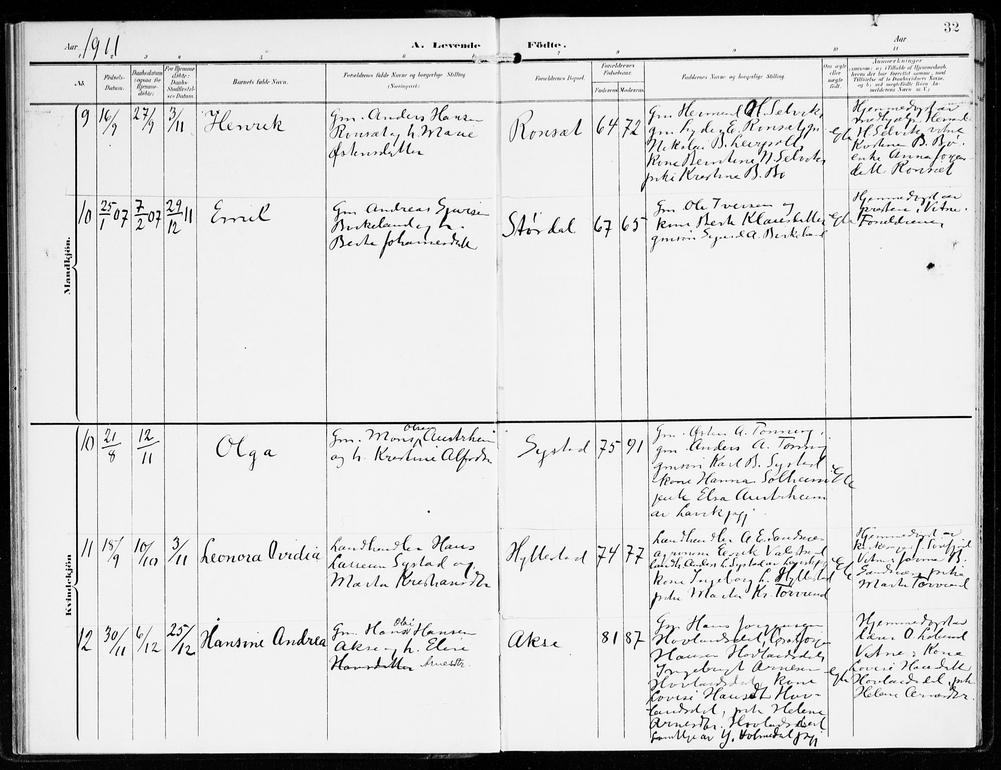 Hyllestad sokneprestembete, AV/SAB-A-80401: Parish register (official) no. B 2, 1903-1917, p. 32