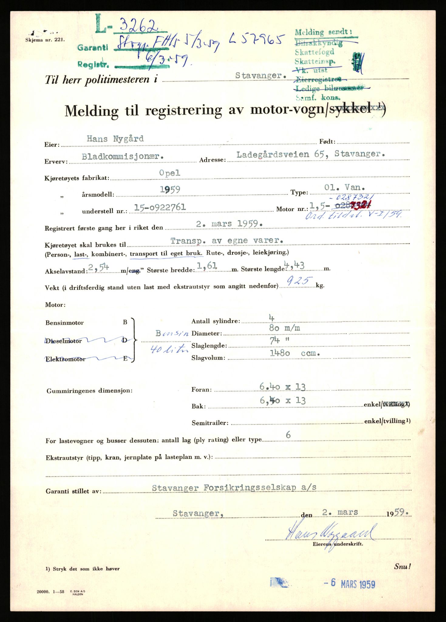 Stavanger trafikkstasjon, AV/SAST-A-101942/0/F/L0009: L-3000 - L-3349, 1930-1971, p. 1521