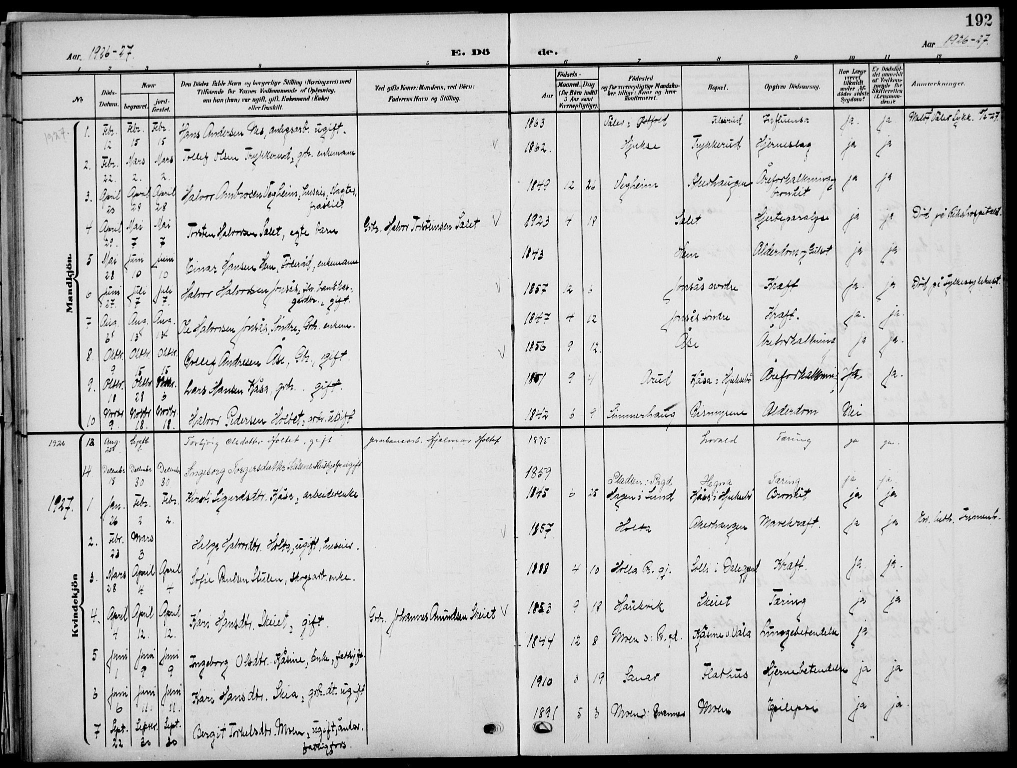 Sauherad kirkebøker, AV/SAKO-A-298/G/Ga/L0004a: Parish register (copy) no. I 4a, 1906-1934, p. 192