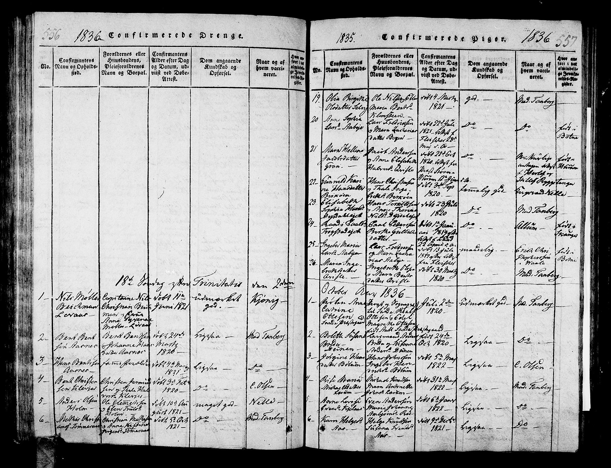 Sande Kirkebøker, SAKO/A-53/G/Ga/L0001: Parish register (copy) no. 1, 1814-1847, p. 556-557