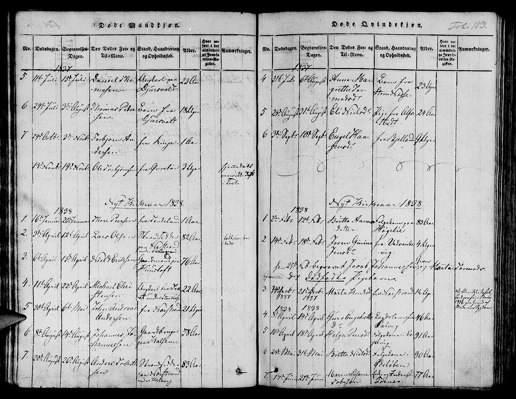 Nedstrand sokneprestkontor, SAST/A-101841/01/IV: Parish register (official) no. A 6, 1816-1838, p. 113