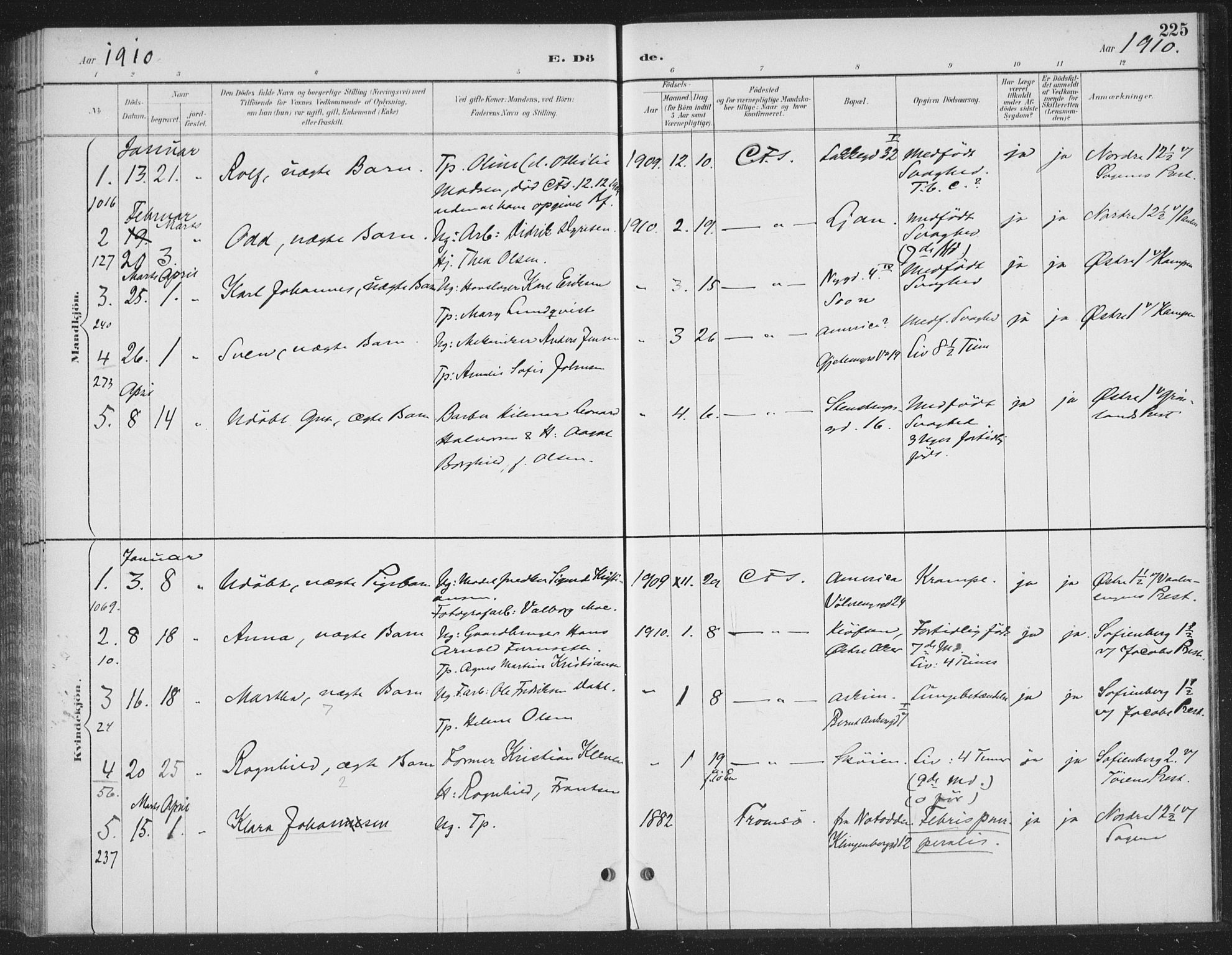 Rikshospitalet prestekontor Kirkebøker, AV/SAO-A-10309b/F/L0010: Parish register (official) no. 10, 1888-1912, p. 225