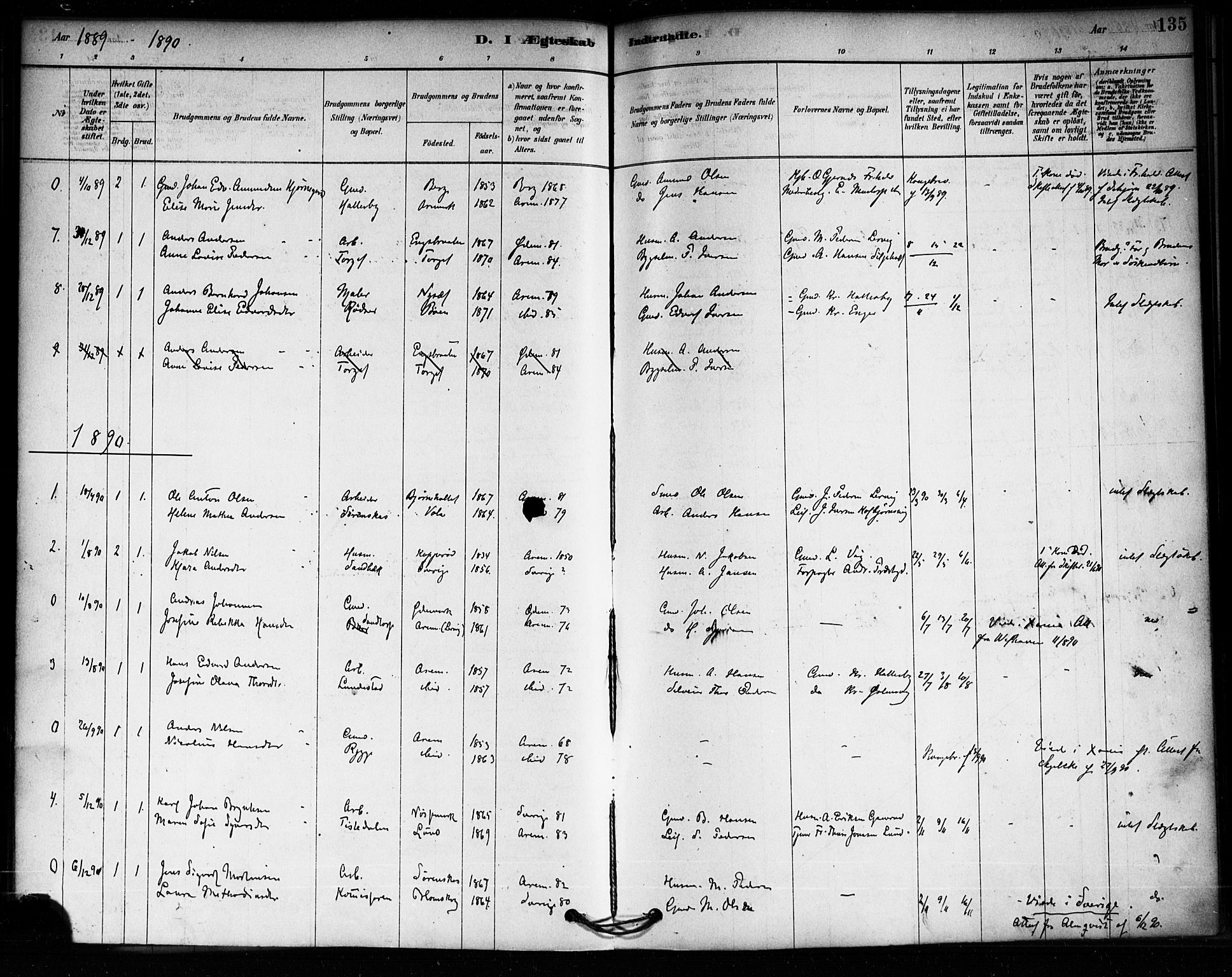 Aremark prestekontor Kirkebøker, SAO/A-10899/F/Fa/L0005: Parish register (official) no. I 5, 1878-1897, p. 135