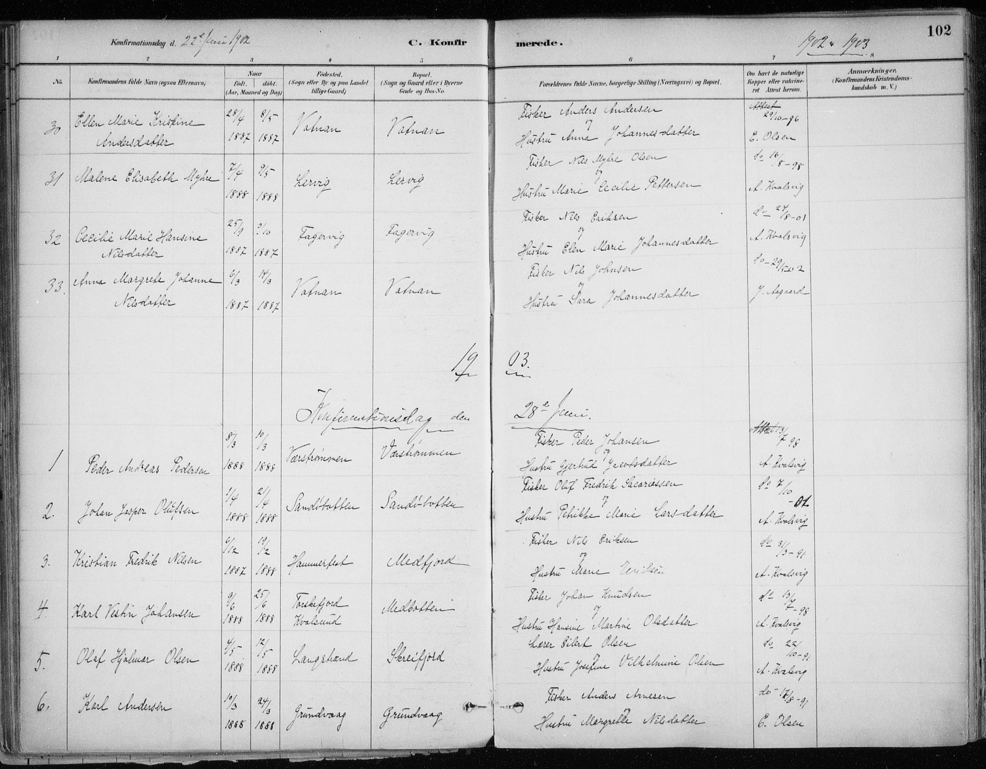 Hammerfest sokneprestkontor, SATØ/S-1347/H/Ha/L0013.kirke: Parish register (official) no. 13, 1898-1917, p. 102