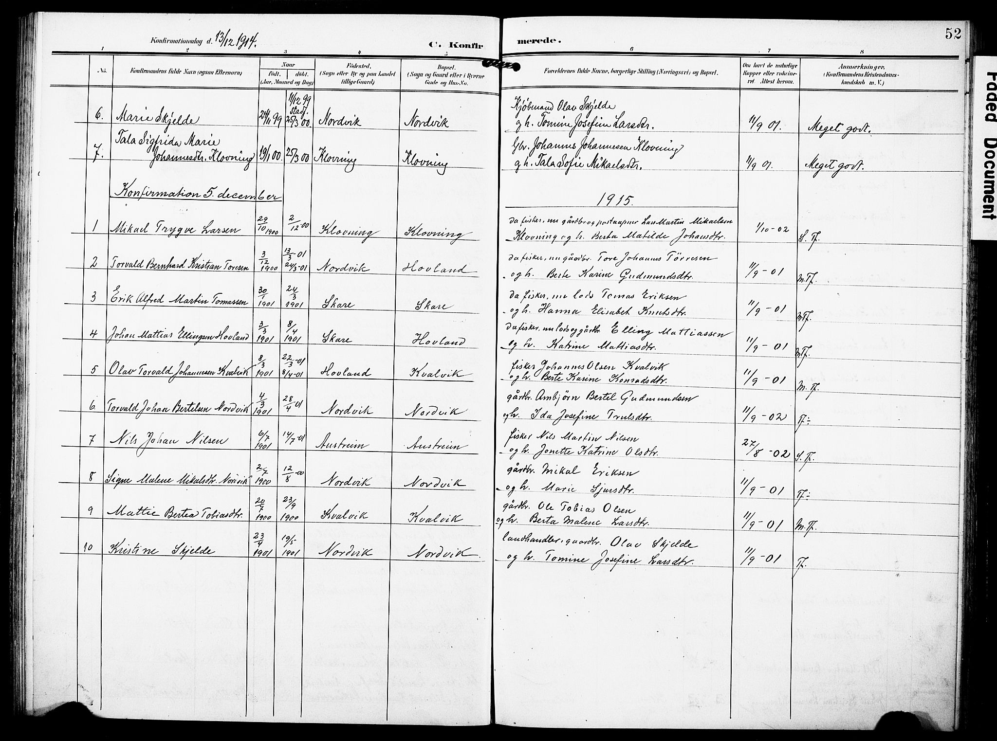 Torvastad sokneprestkontor, SAST/A -101857/H/Ha/Haa/L0018: Parish register (official) no. A 17, 1903-1925, p. 52