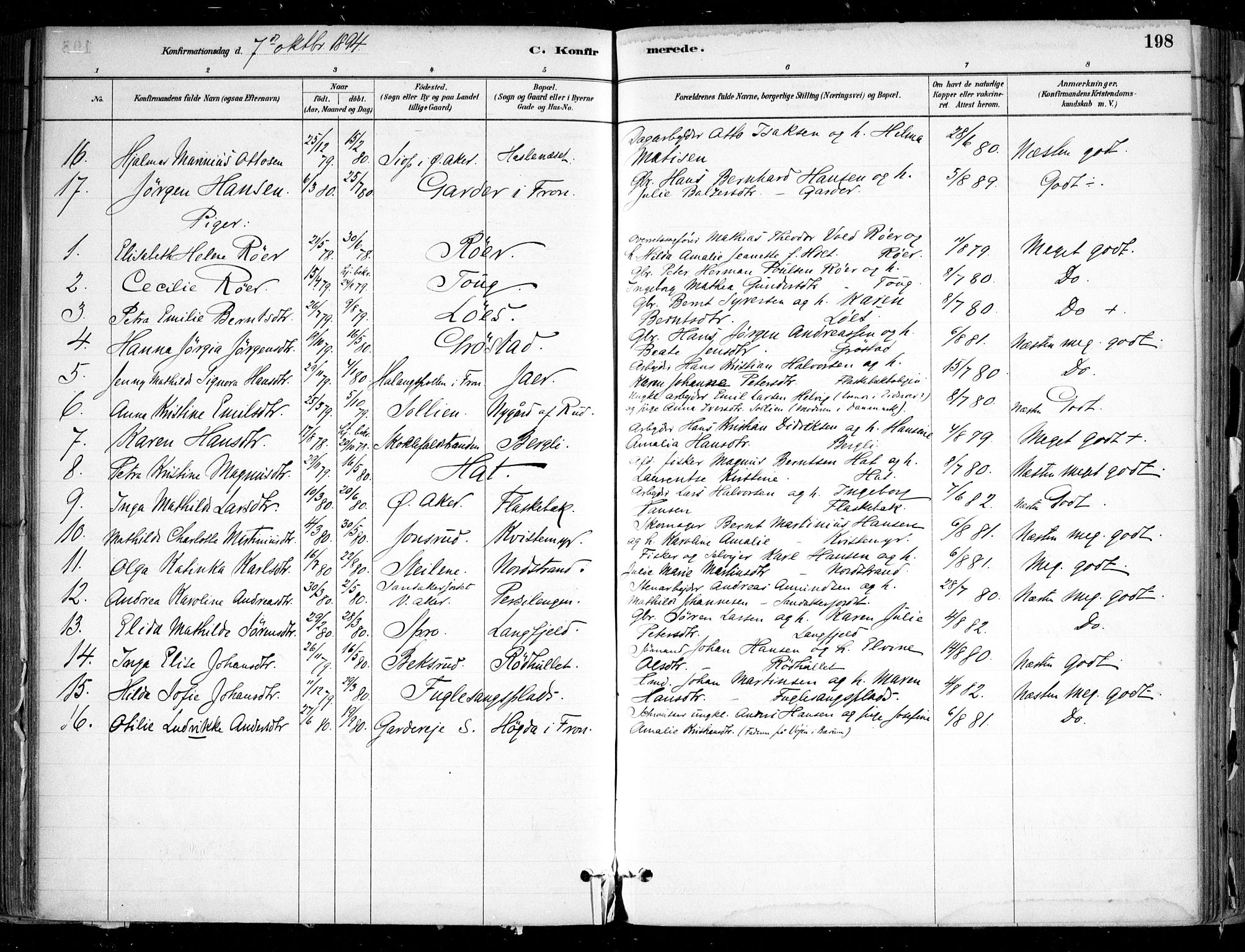 Nesodden prestekontor Kirkebøker, SAO/A-10013/F/Fa/L0009: Parish register (official) no. I 9, 1880-1915, p. 198